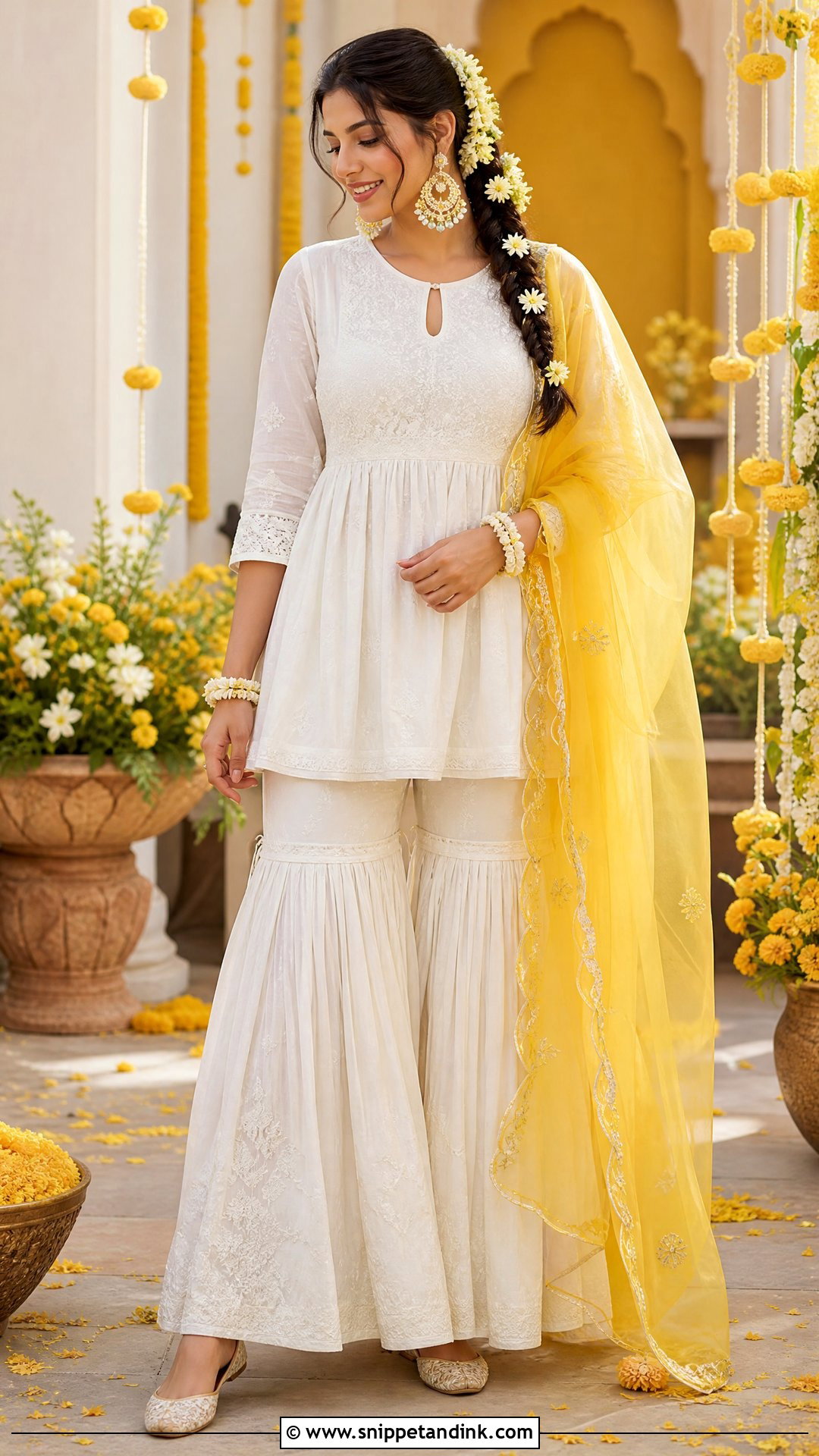 White Haldi Peplum Kurti And Sharara - Snippet and Ink - 20 White Haldi Outfit Ideas