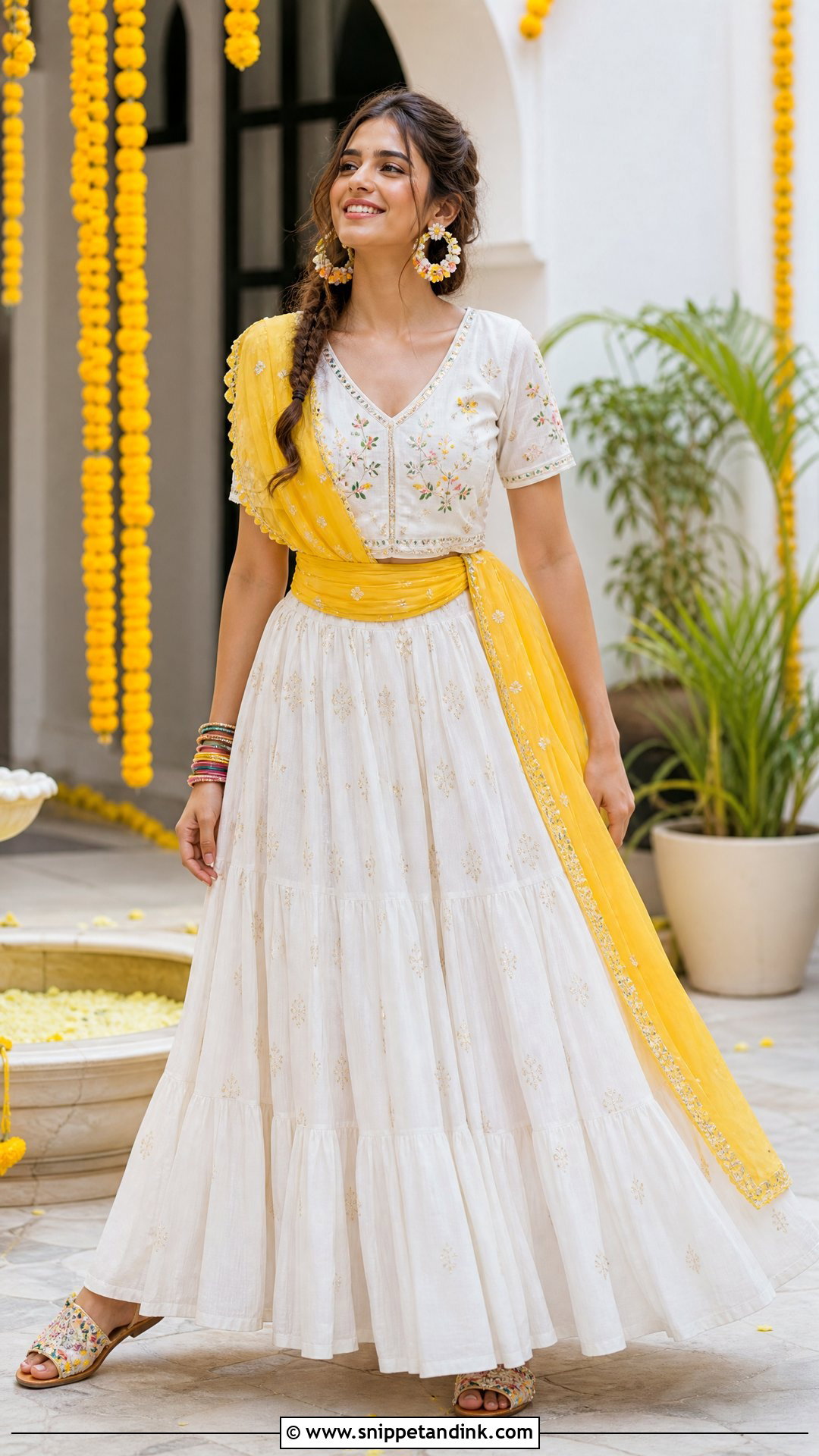 White Haldi Skirt And Short Kurti - Snippet and Ink - 20 White Haldi Outfit Ideas
