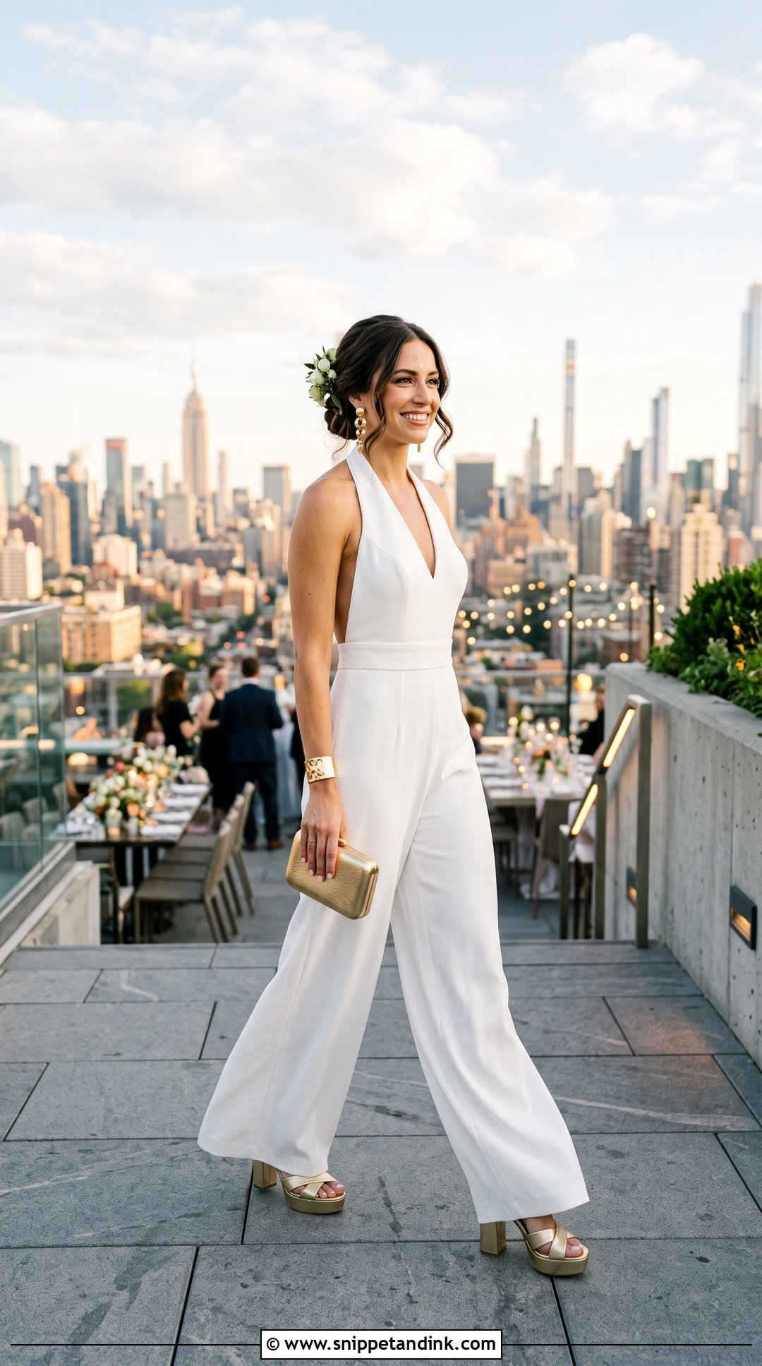 White Halter Jumpsuit Outfit - Snippet and Ink - 20 Summer Bachelorette Outfits