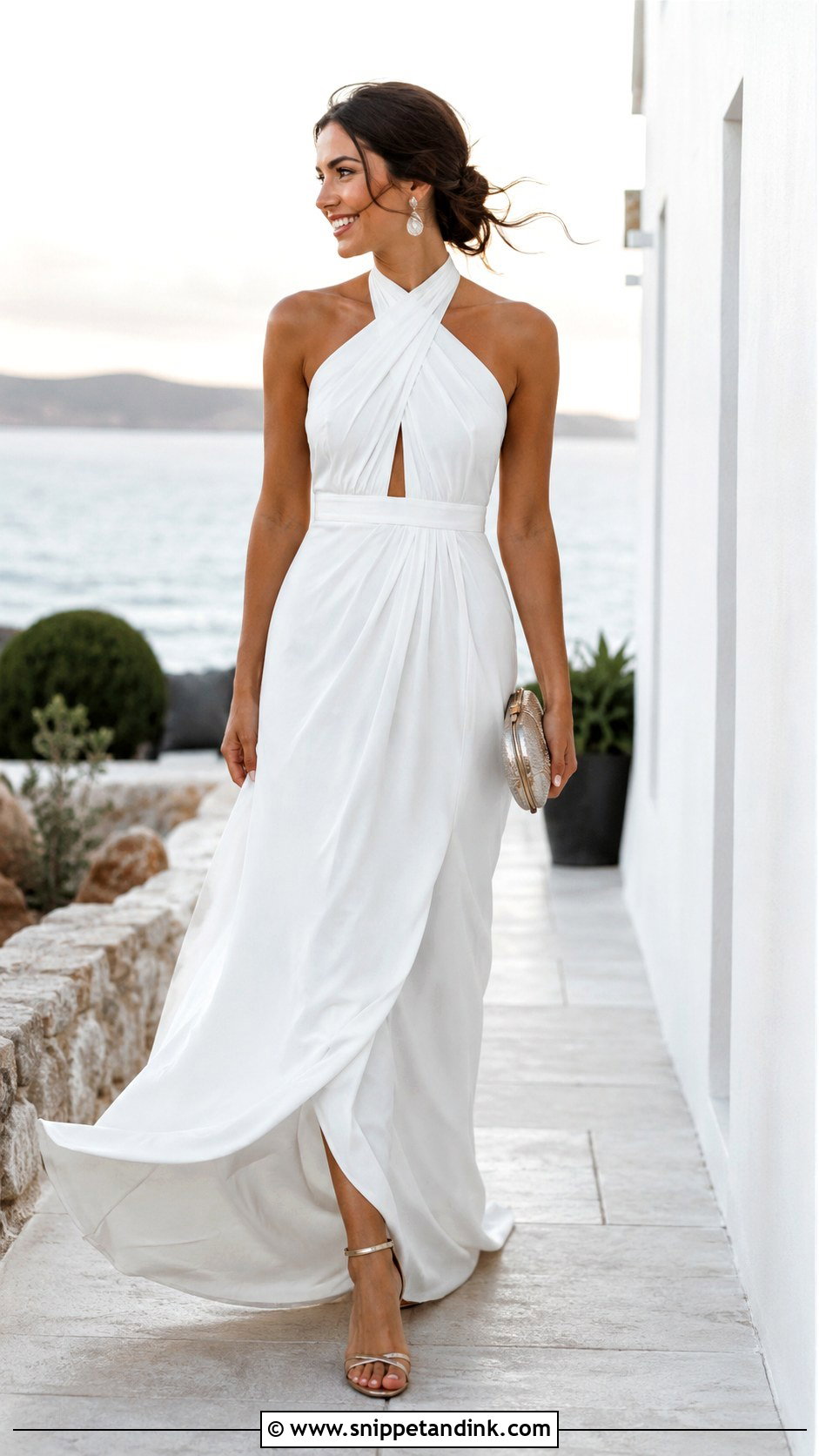 White Halter Maxi Rehearsal Dinner Outfit - Snippet and Ink - 20 Dress Rehearsal Outfit the Bride Ideas