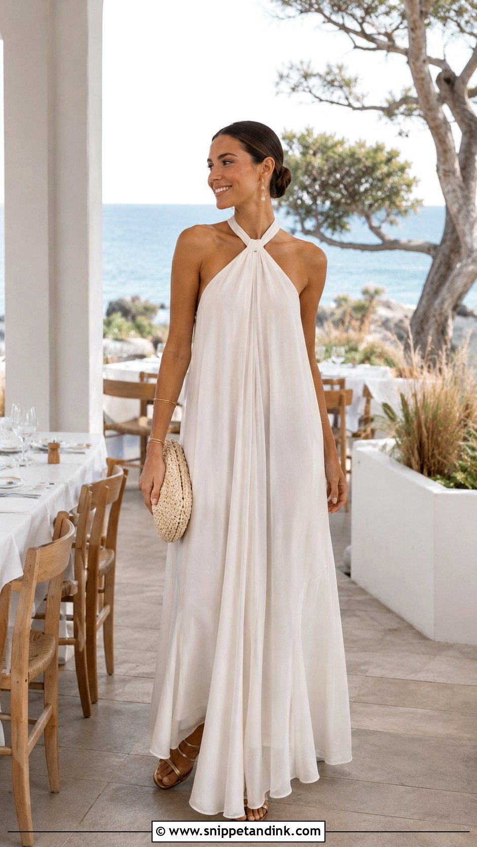 White Halter Maxi Rehearsal Dinner Outfit - Snippet and Ink - 20 Bridal Rehearsal Dinner Outfit Ideas