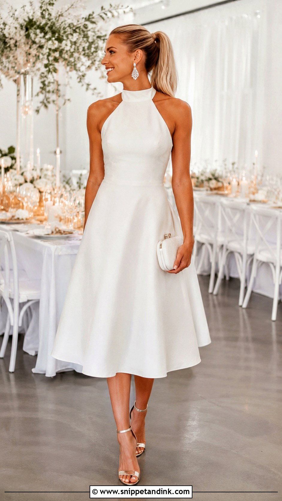 White Halter Neck Cocktail Dress - Snippet and Ink - 20 Cocktail Outfit for Bride Ideas