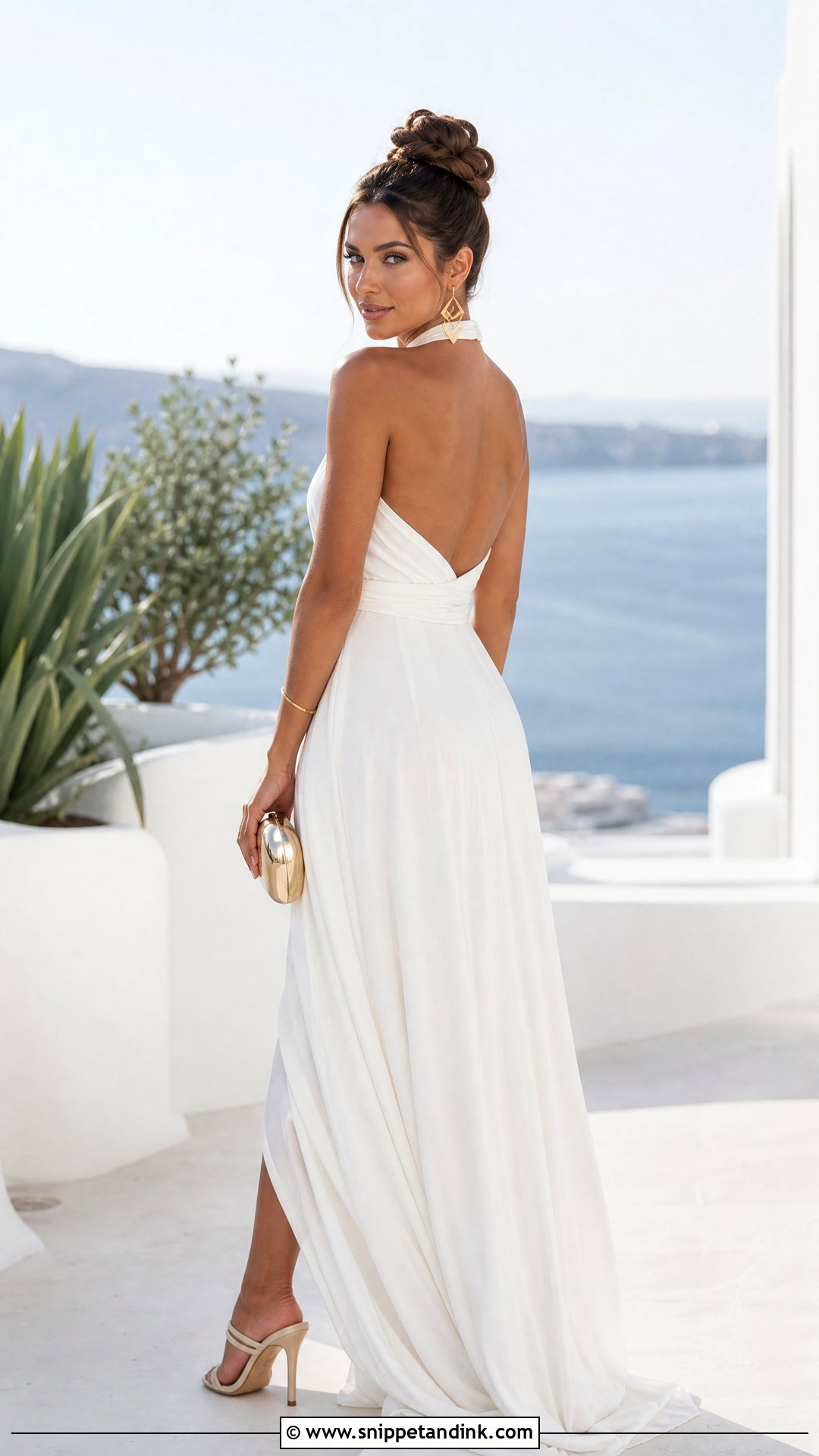 White Halter Neck Gown - Snippet and Ink - 20 White Gown Aesthetic Ideas