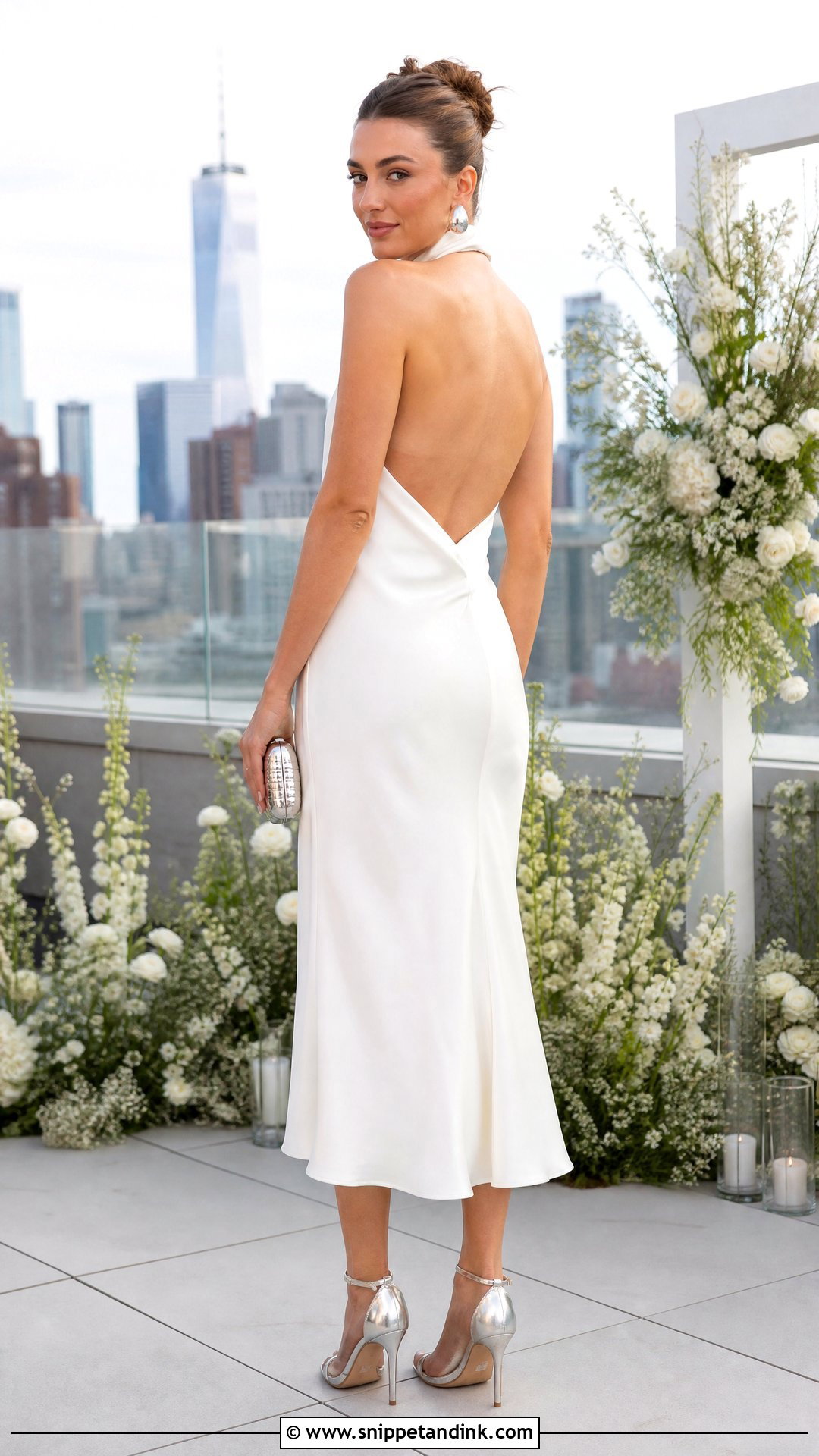 White Halter Neck Satin Midi Wedding Dress - Snippet and Ink - 20 Midi White Wedding Dress Ideas