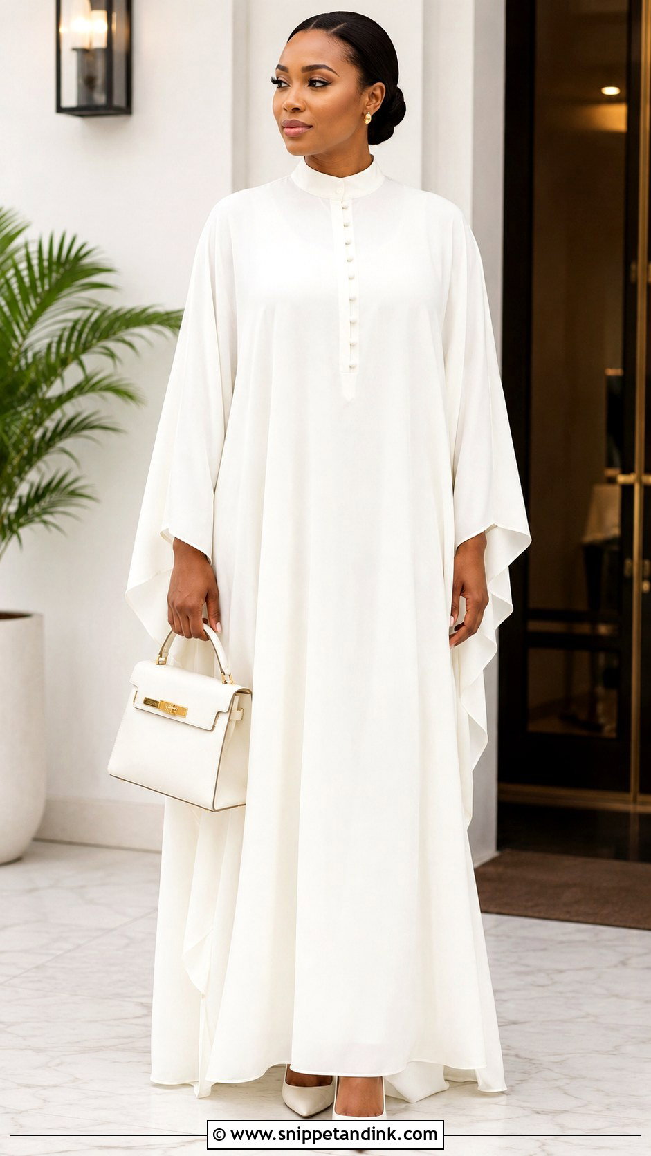 White High Neck Bubu Gown - Snippet and Ink - 20 Bubu White Gown Styles