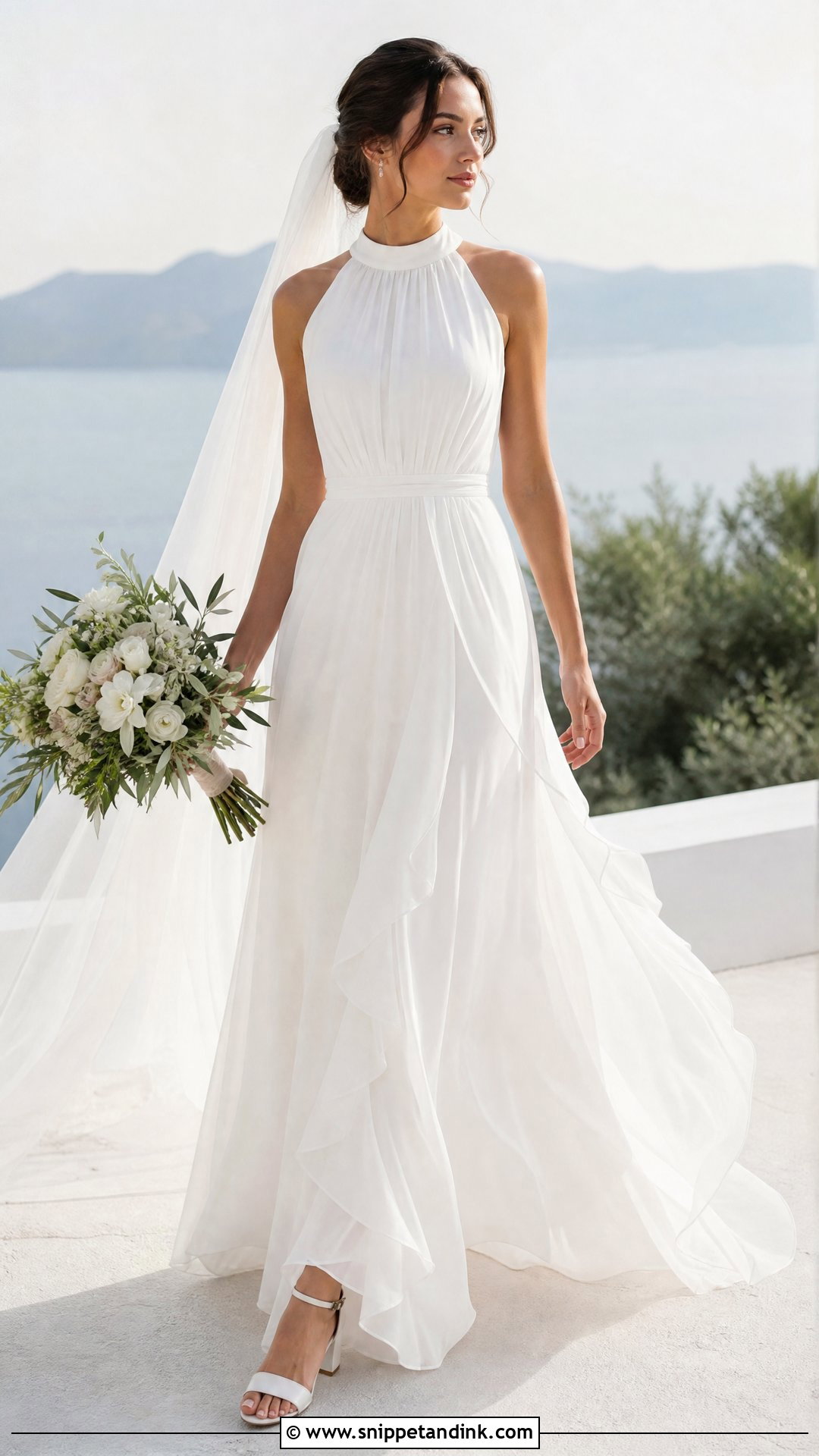 White High Neck Chiffon Bridal Dress - Snippet and Ink - 20 White Bridal Dresses