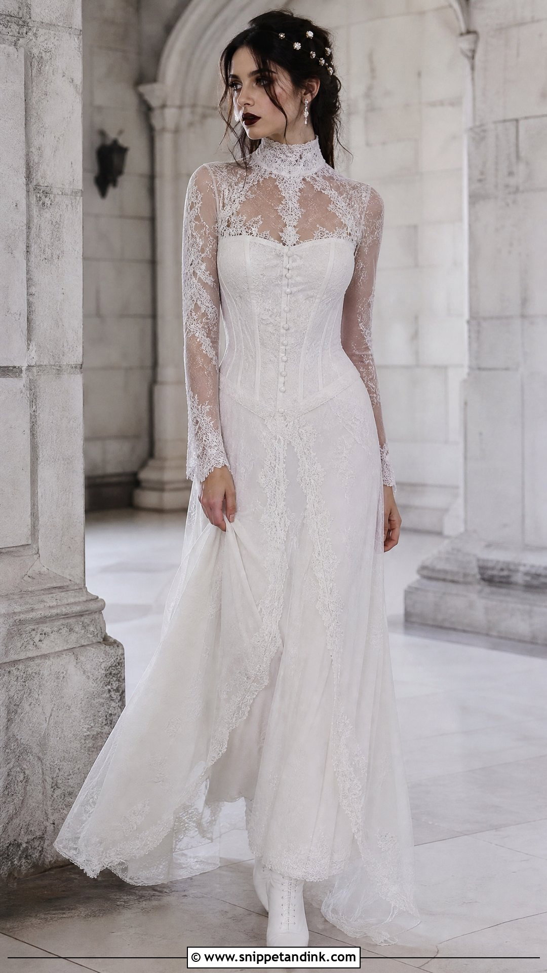 White High Neck Goth Wedding Dress - Snippet and Ink - 25 White Goth Wedding Dress Ideas