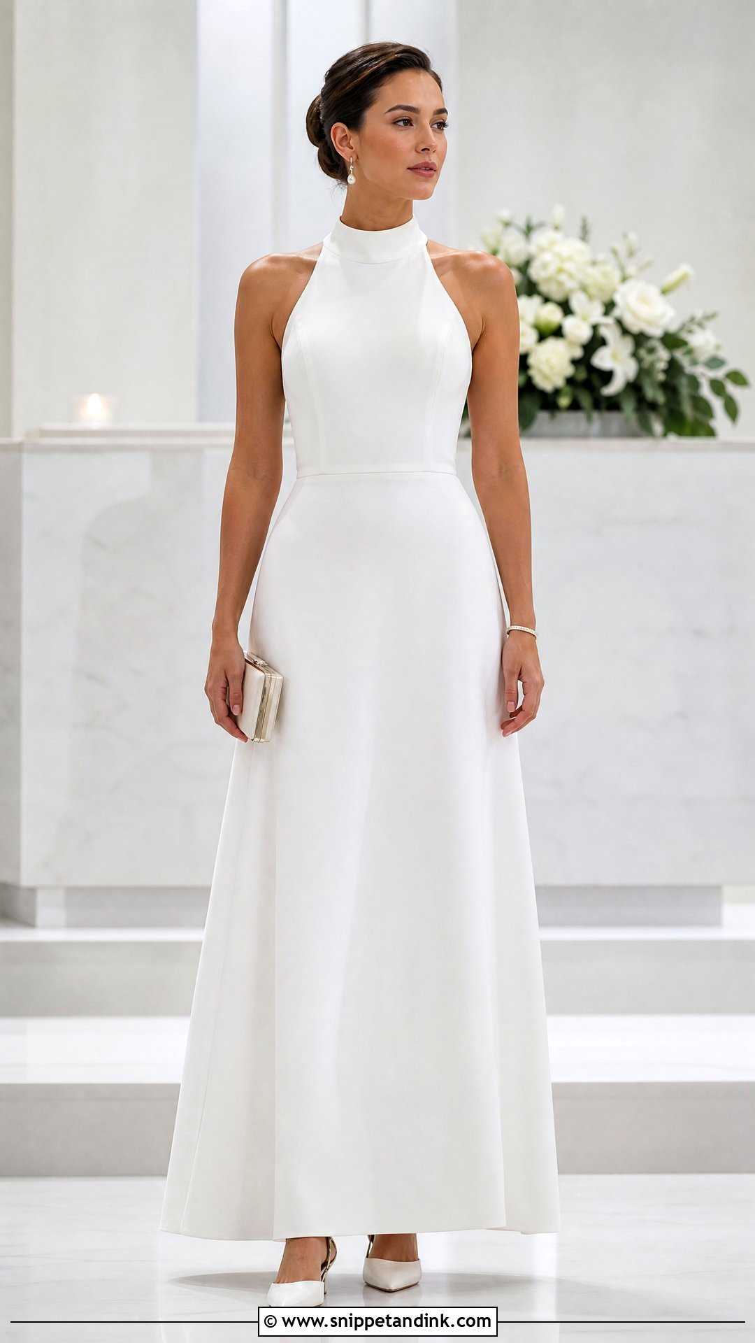 White High Neck Gown - Snippet and Ink - 20 Simple Elegant White Gowns