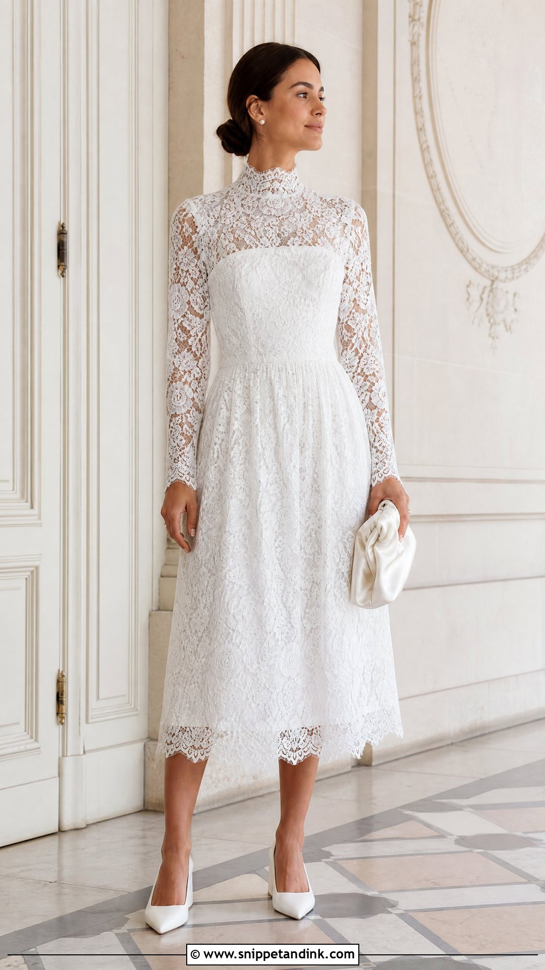 White High Neck Lace Elopement Dress - Snippet and Ink - 20 White Elopement Dress Ideas