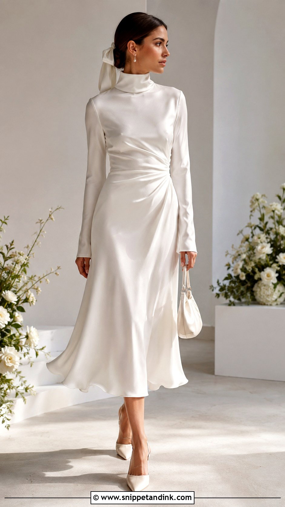 White High Neck Silk Midi Wedding Dress - Snippet and Ink - 20 Midi White Wedding Dress Ideas