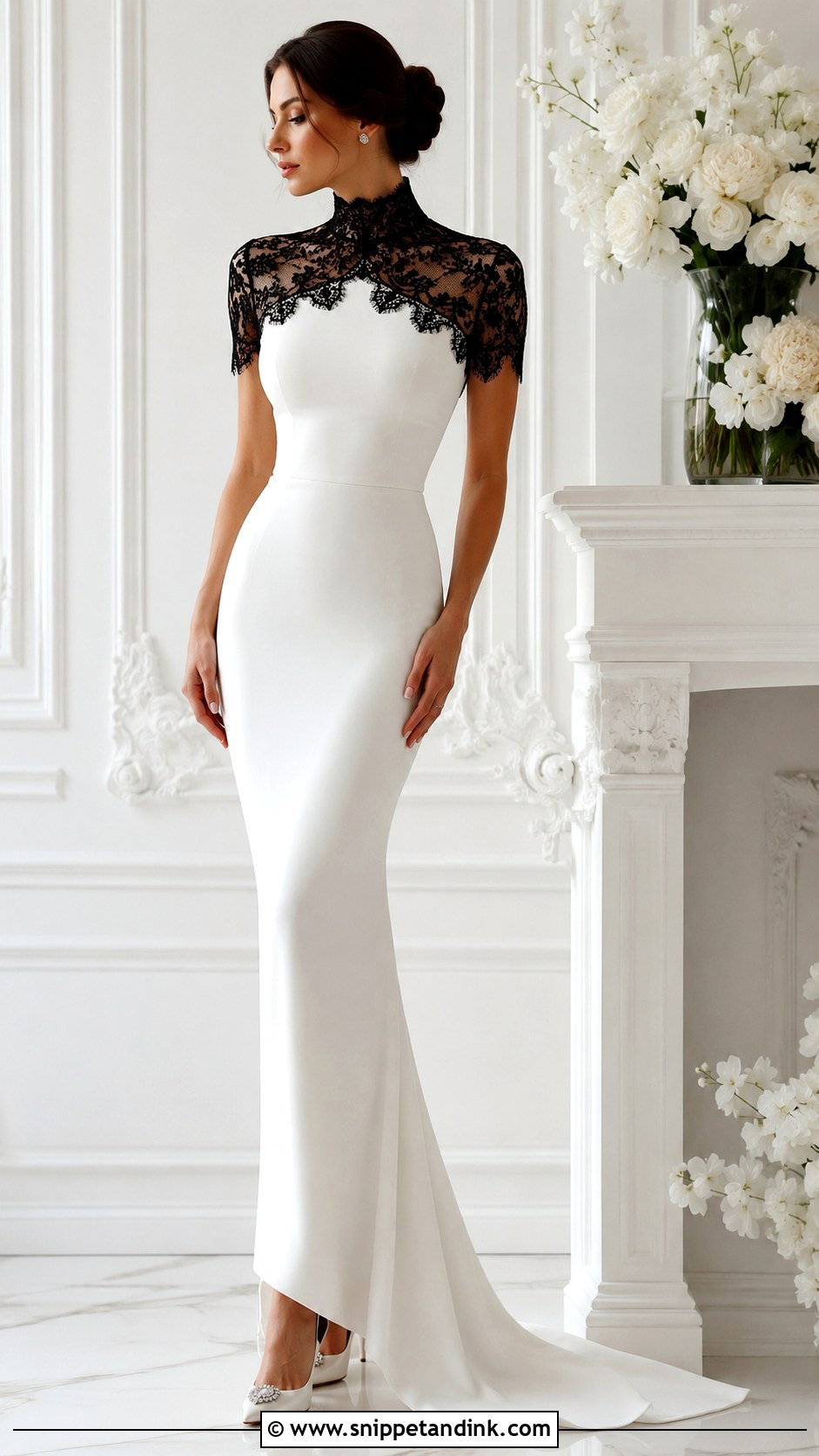 White High Neck Wedding Dress With Black Lace - Snippet and Ink - 25 White Wedding Dress with Black Lace Ideas