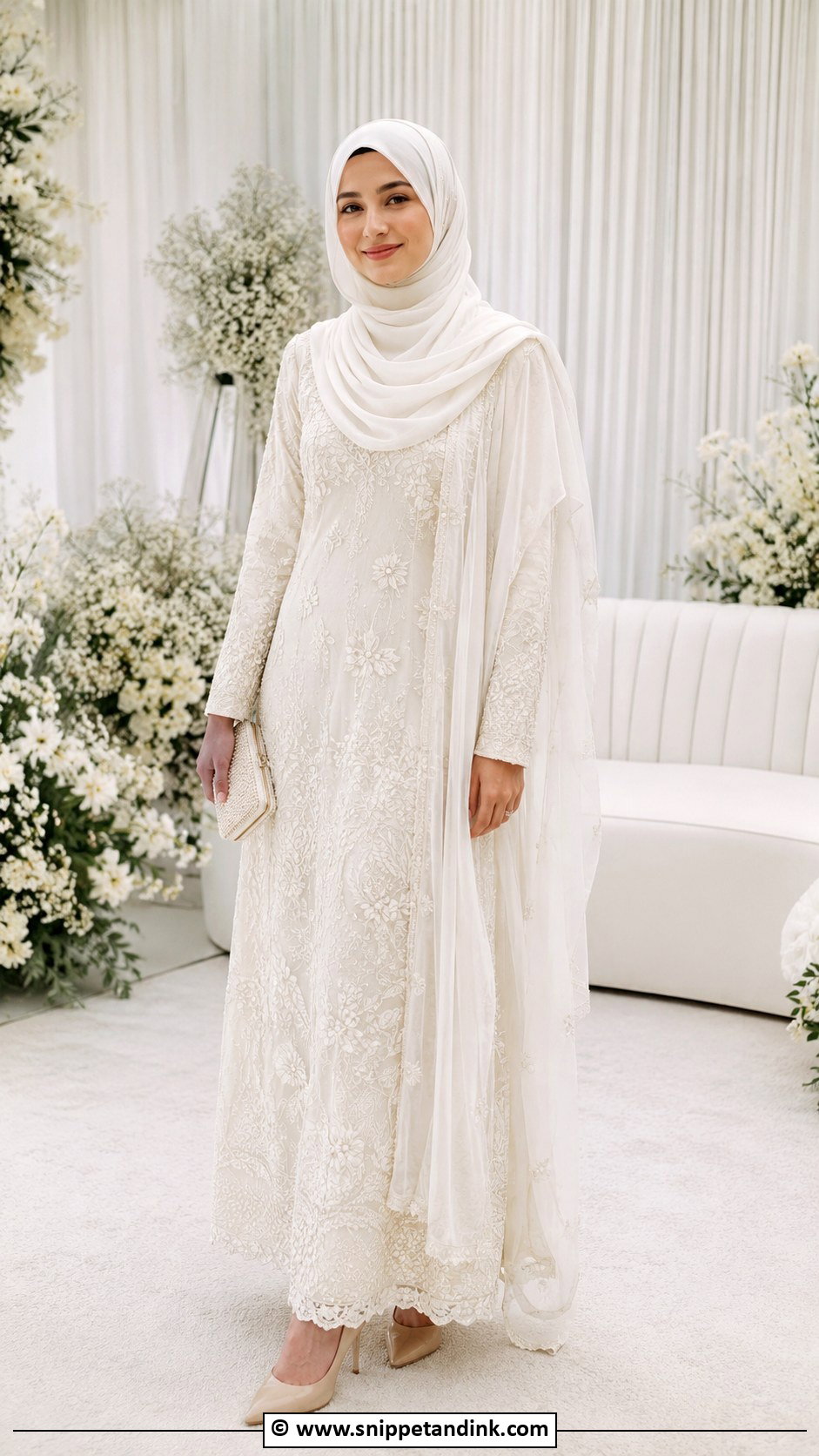 White Hijab Nikah Outfit - Snippet and Ink - 35 Nikah Outfit Ideas