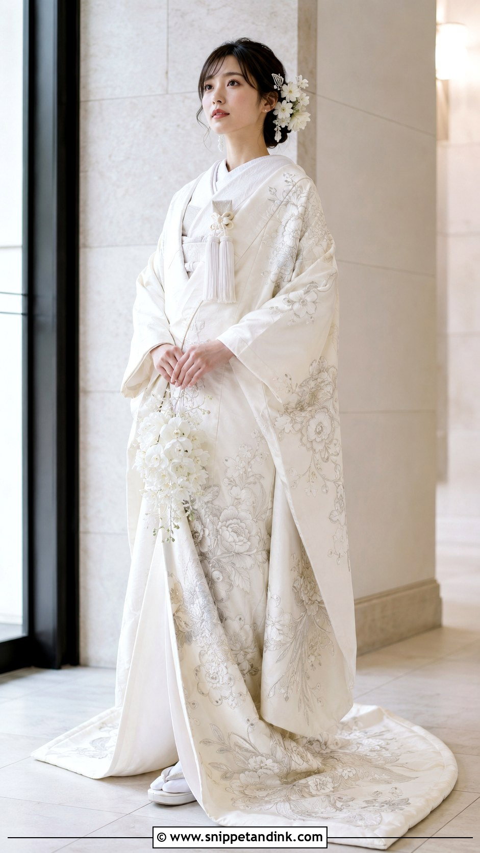 White Hikifurisode Japanese Wedding Dress - Snippet and Ink - 20 Modern Japanese Wedding Dress Ideas