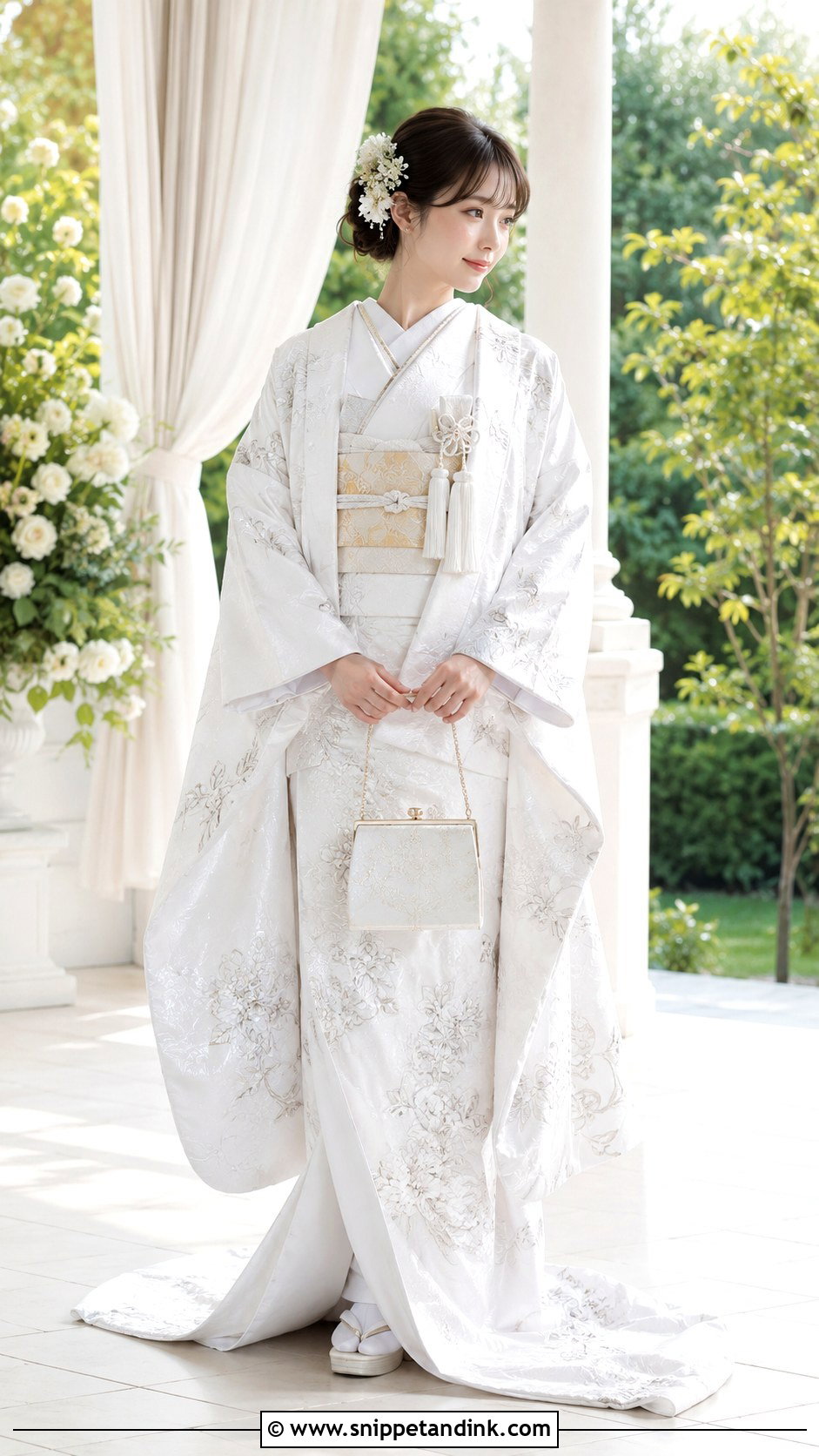 White Hikifurisode Wedding Kimono - Snippet and Ink - 30 Japanese Wedding Dress Ideas