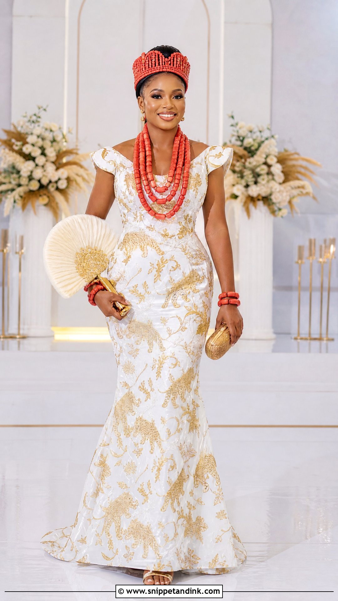 White Igbo Isi Agu Bridal Gown - Snippet and Ink - 20 Traditional Igbo Nigerian Wedding Dresses