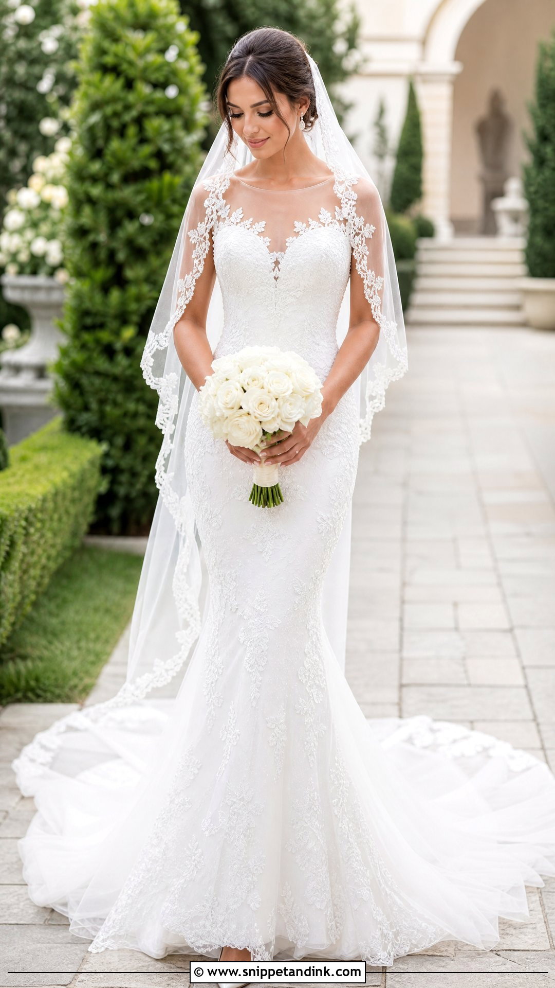 White Illusion Neckline Mermaid Wedding Dress - Snippet and Ink - 20 White Mermaid Wedding Dress Ideas