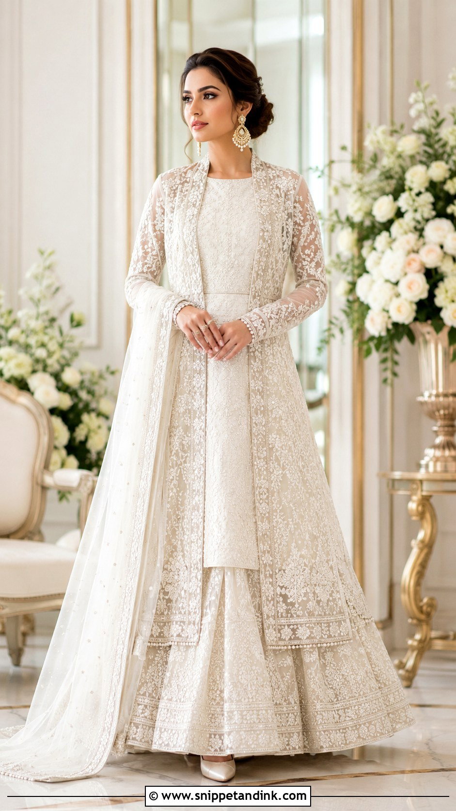 White Jacket Lehenga Nikkah Outfit - Snippet and Ink - 25 White Nikkah Outfit Ideas