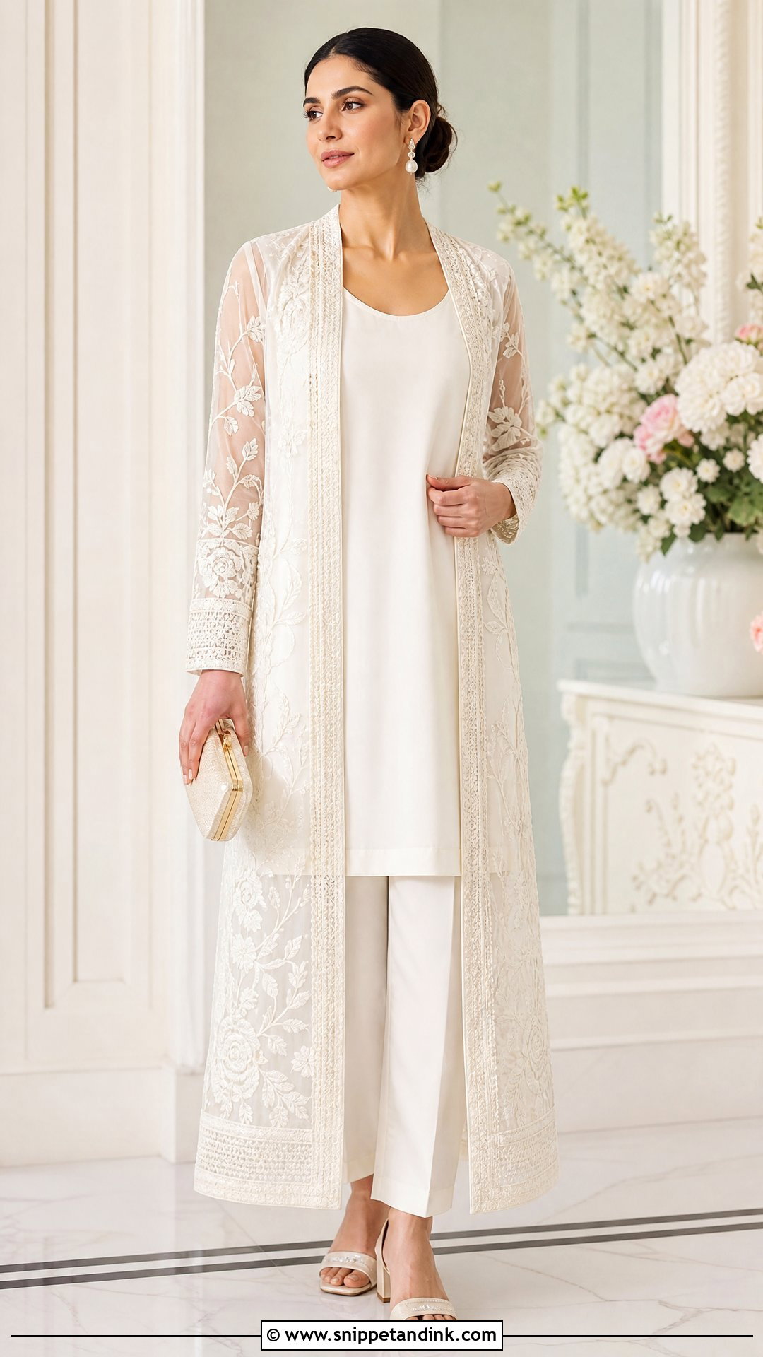 White Jacket Style Kurta Set - Snippet and Ink - 20 Simple White Indian Dress Ideas