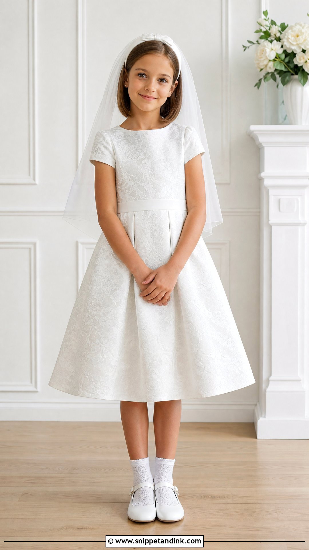 White Jacquard First Communion Dress - Snippet and Ink - 20 Designer First Communion Dresses