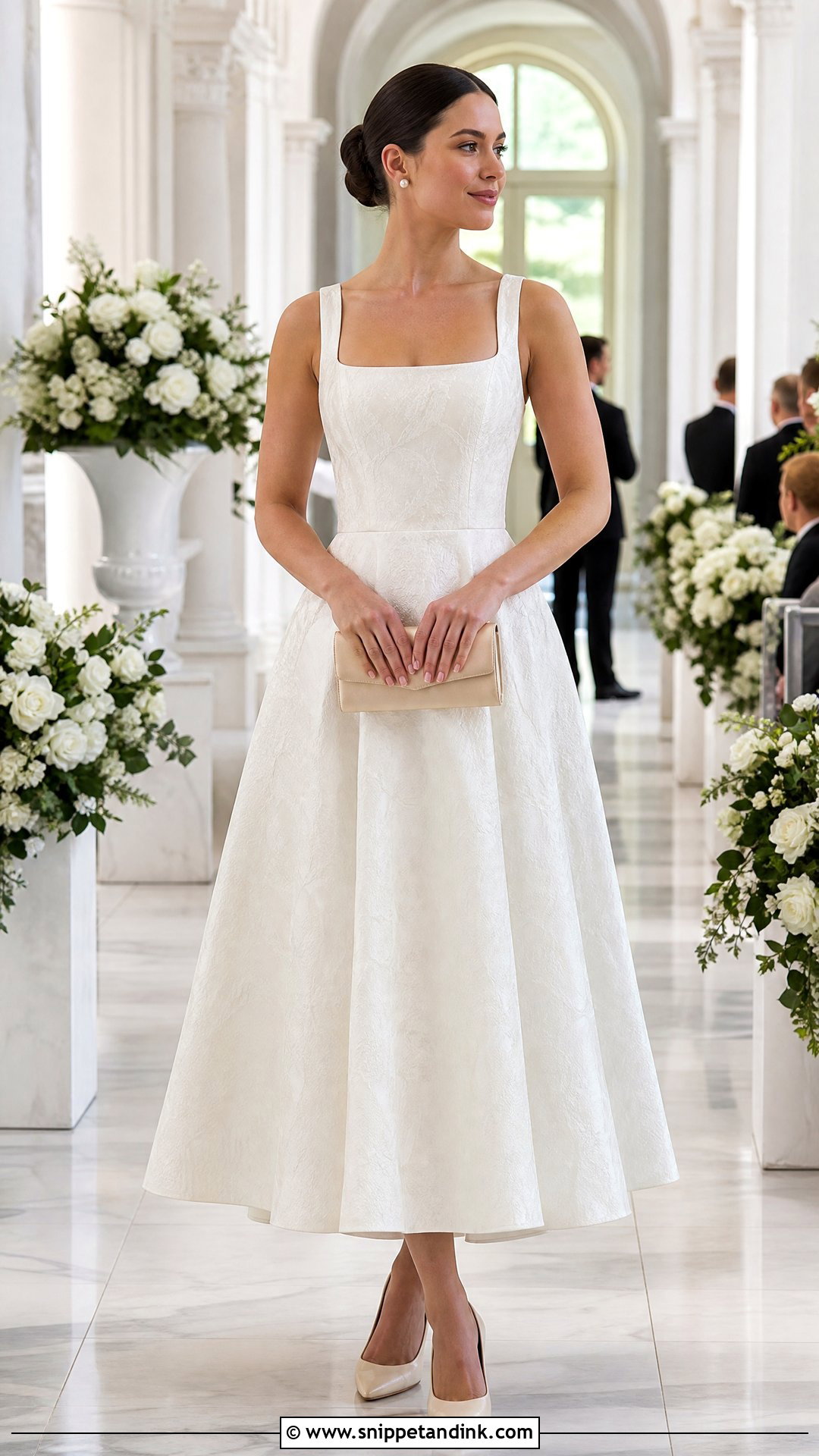 White Jacquard Maid of Honor Dress - Snippet and Ink - 20 White Maid of Honor Dress Ideas