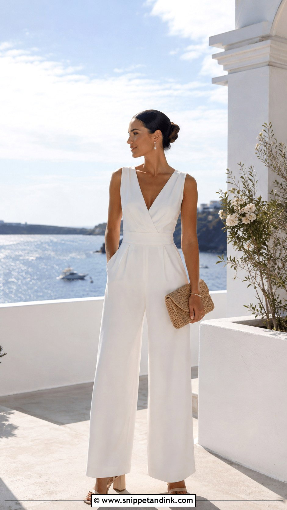 White Jumpsuit Beach Honeymoon Outfit - Snippet and Ink - 25 Beach Honeymoon Outfits