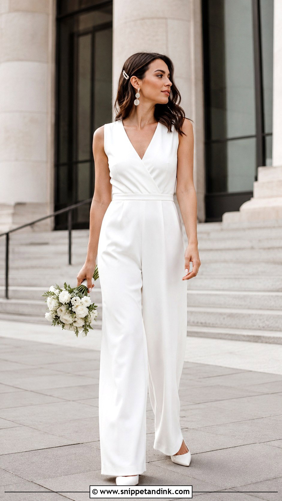 White Jumpsuit Civil Marriage Outfit - Snippet and Ink - 25 Civil Marriage Outfit Ideas