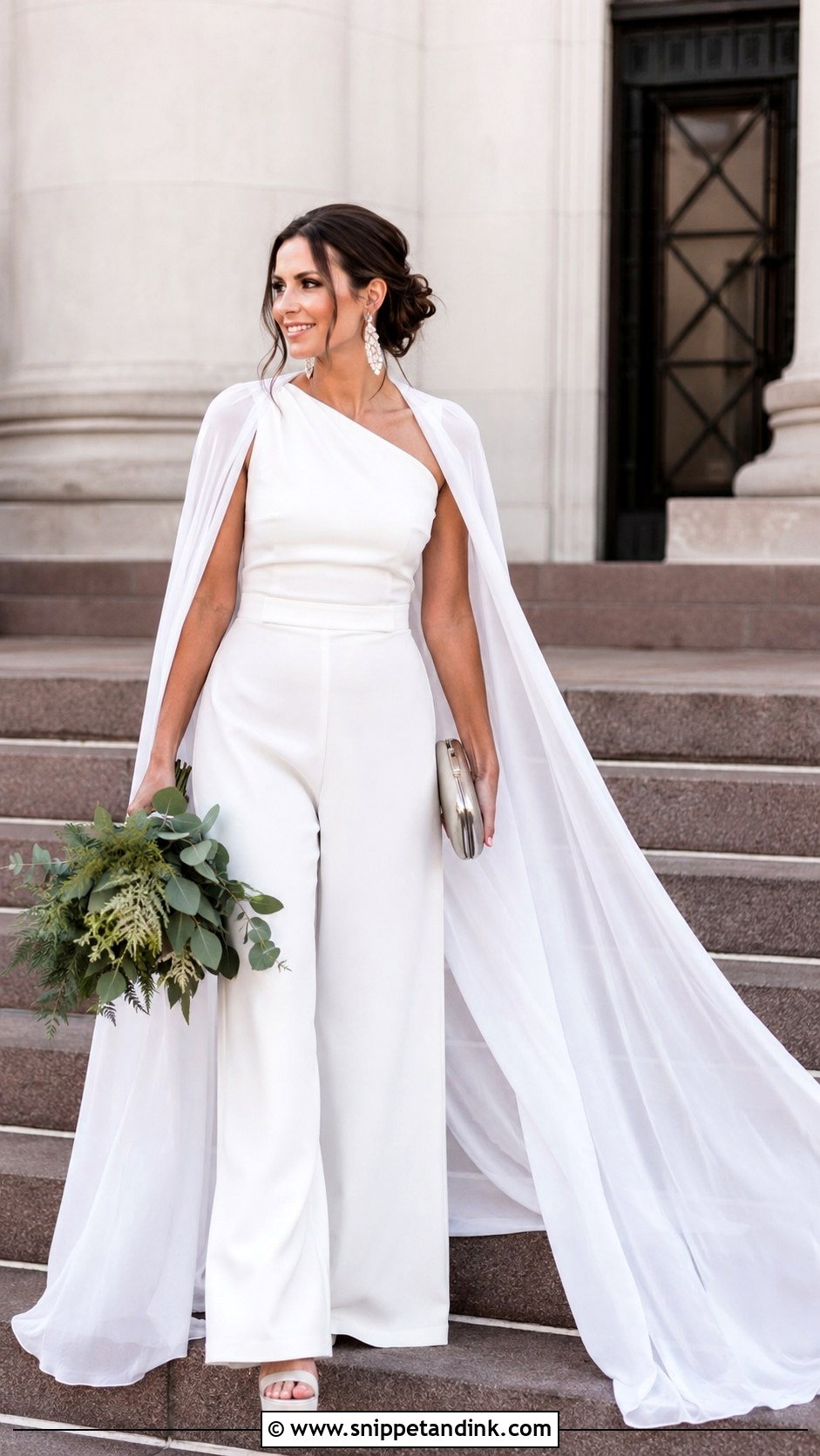White Jumpsuit Civil Wedding Outfit - Snippet and Ink - 20 Civil Wedding Ideas Outfits