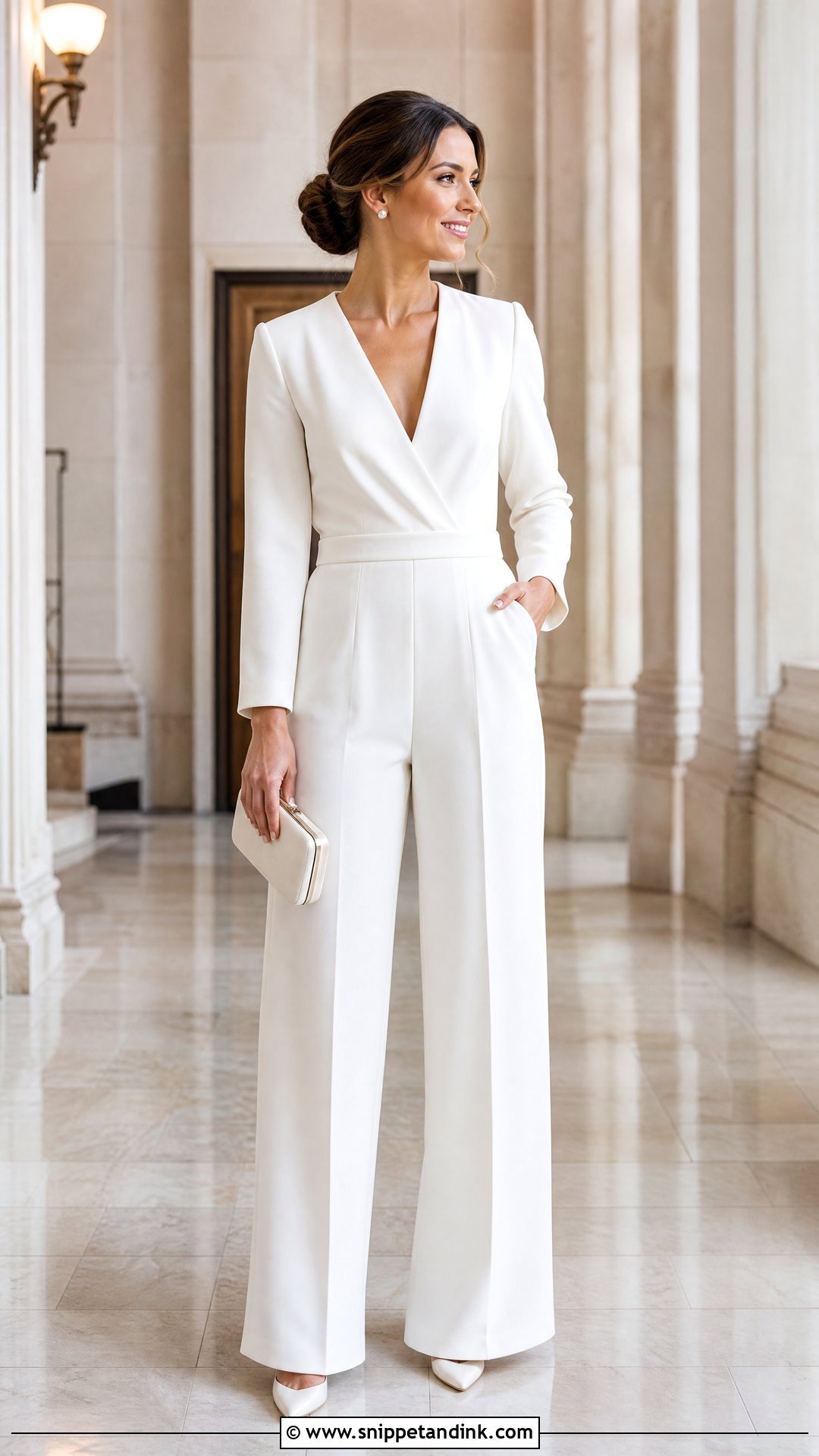 White Jumpsuit Courthouse Wedding Outfit - Snippet and Ink - 25 Simple Civil Wedding Dress Courts Ideas