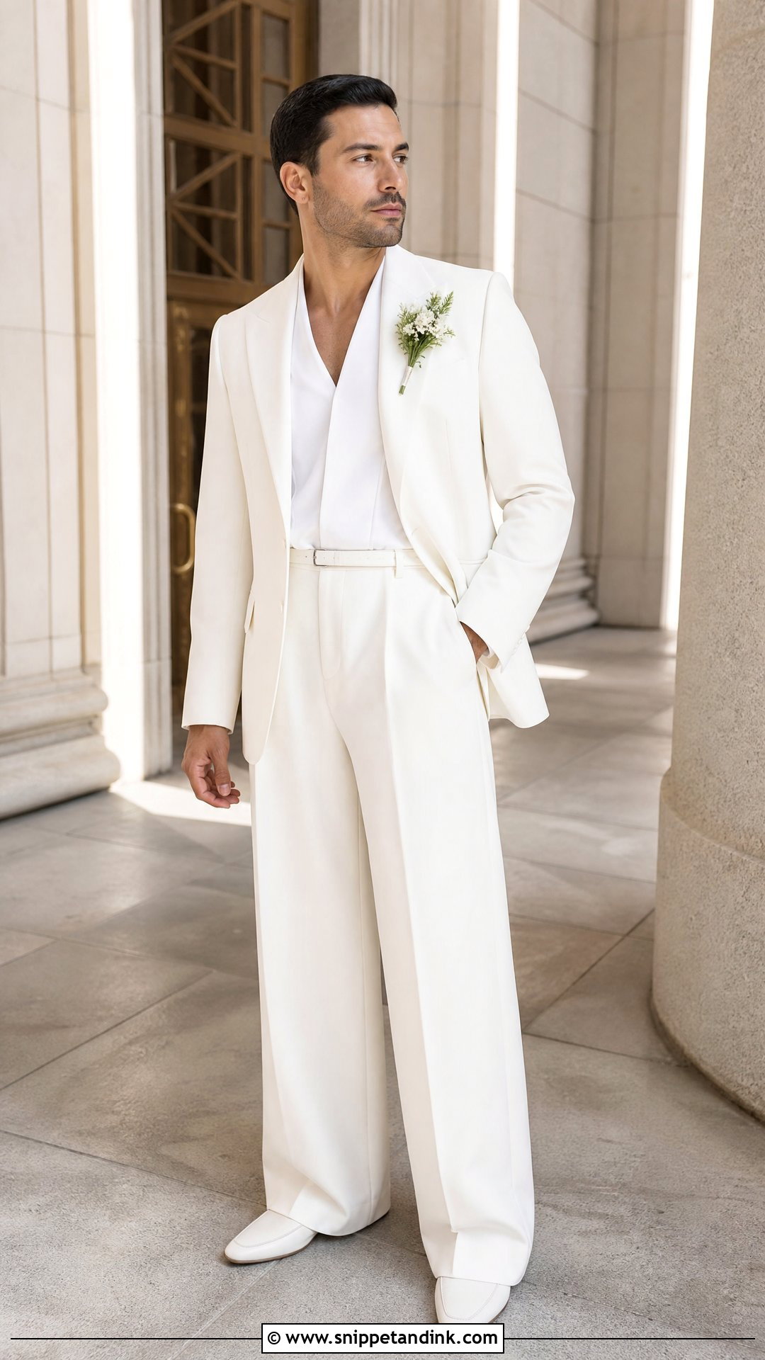 White Jumpsuit With Blazer Bride Outfit - Snippet and Ink - 25 Masc Bride Wedding Outfits