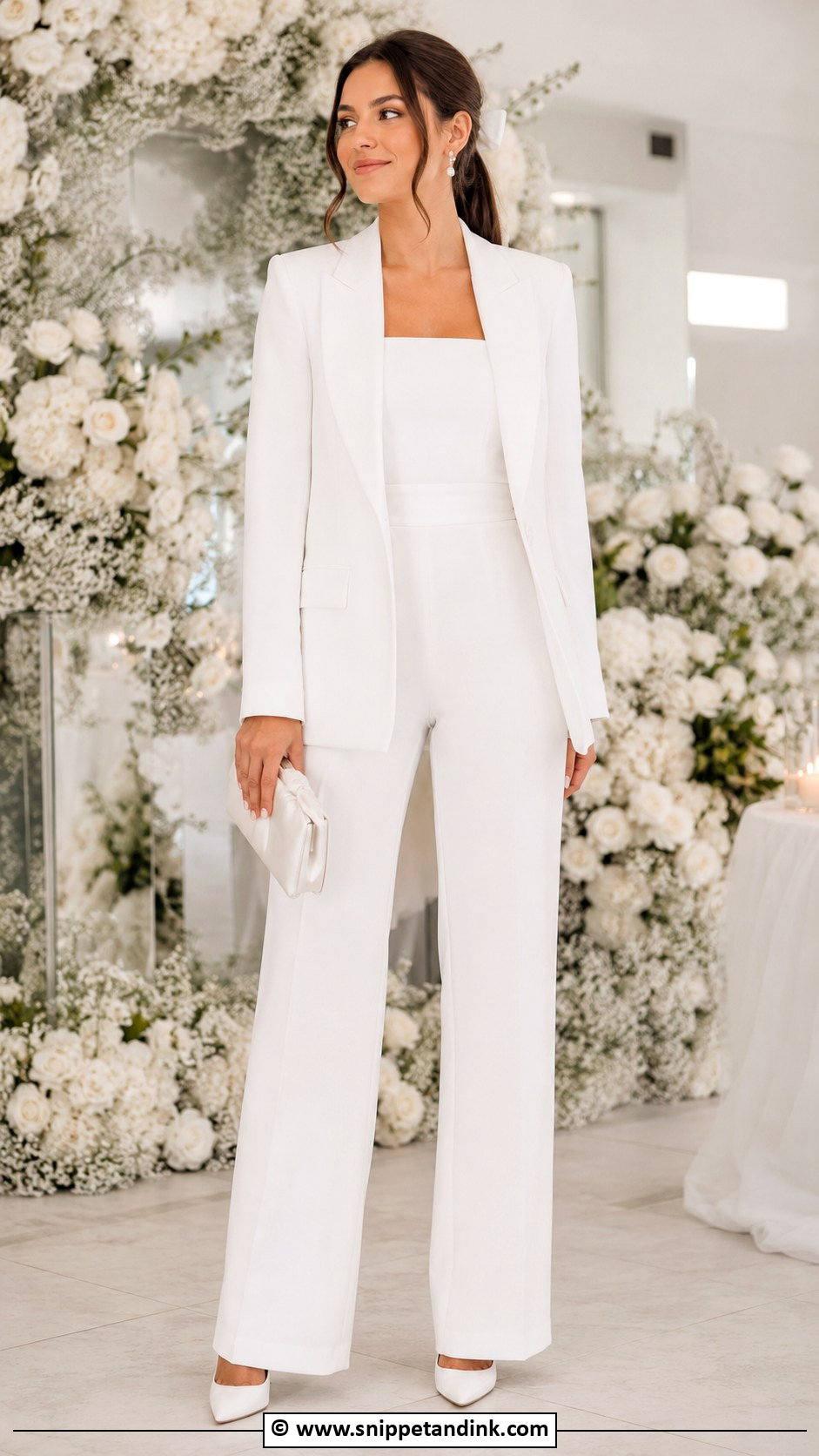 White Jumpsuit With Blazer - Snippet and Ink - 25 Bride Suit Ideas