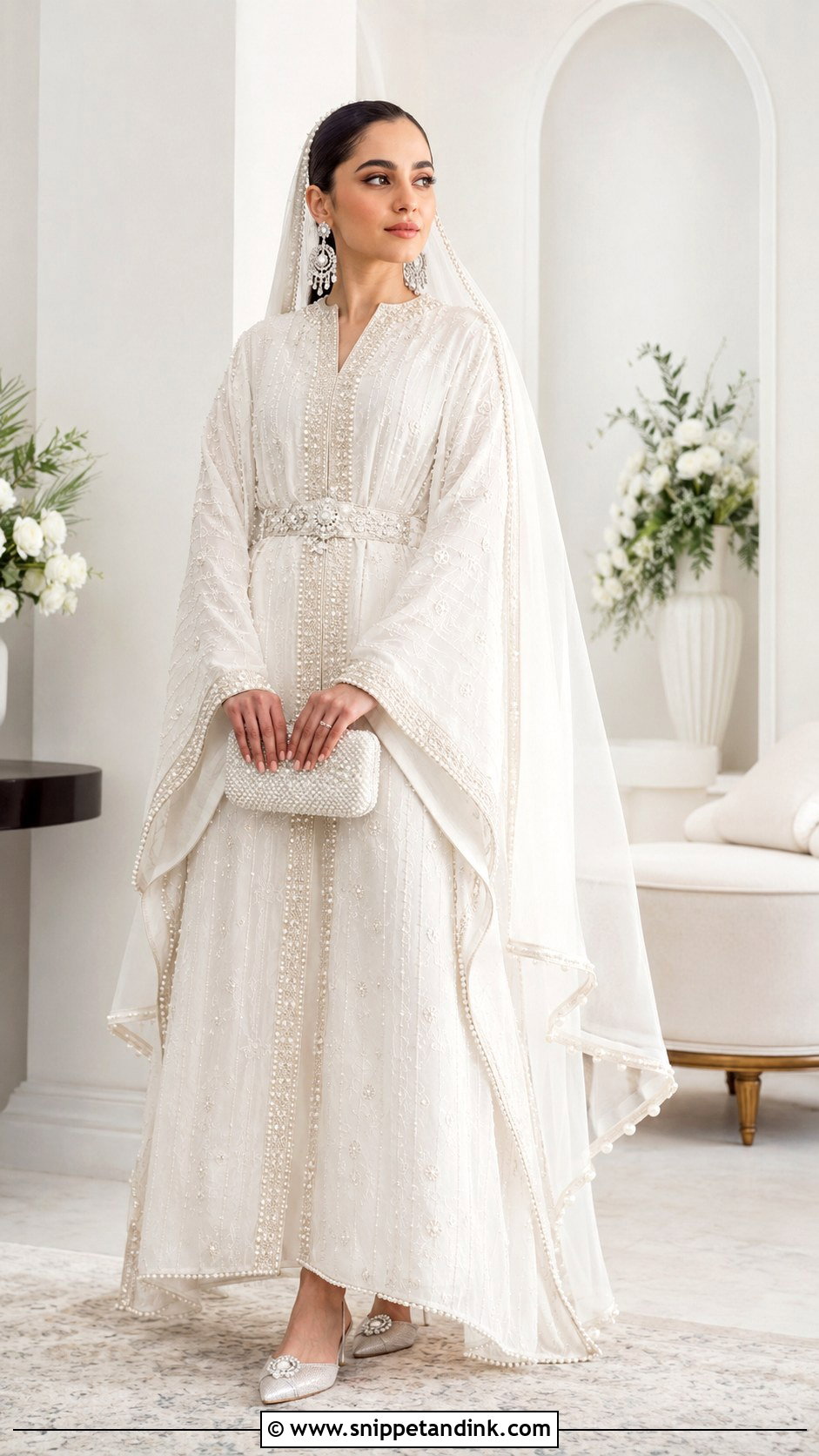 White Kaftan Bridal Nikkah Dress - Snippet and Ink - 20 Bridal Nikkah Dresses
