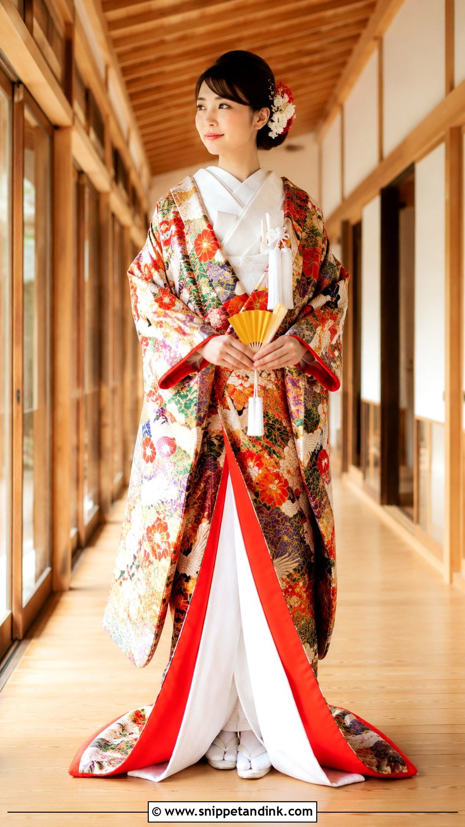 White Kakeshita With Colorful Uchikake - Snippet and Ink - 25 Traditional Japanese Wedding Dress Ideas