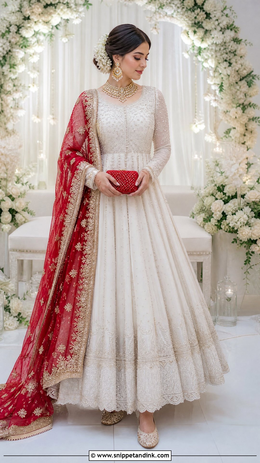 White Kalidar Nikkah Dress With Red Dupatta - Snippet and Ink - 20 White Nikkah Dress with Red Dupatta Ideas