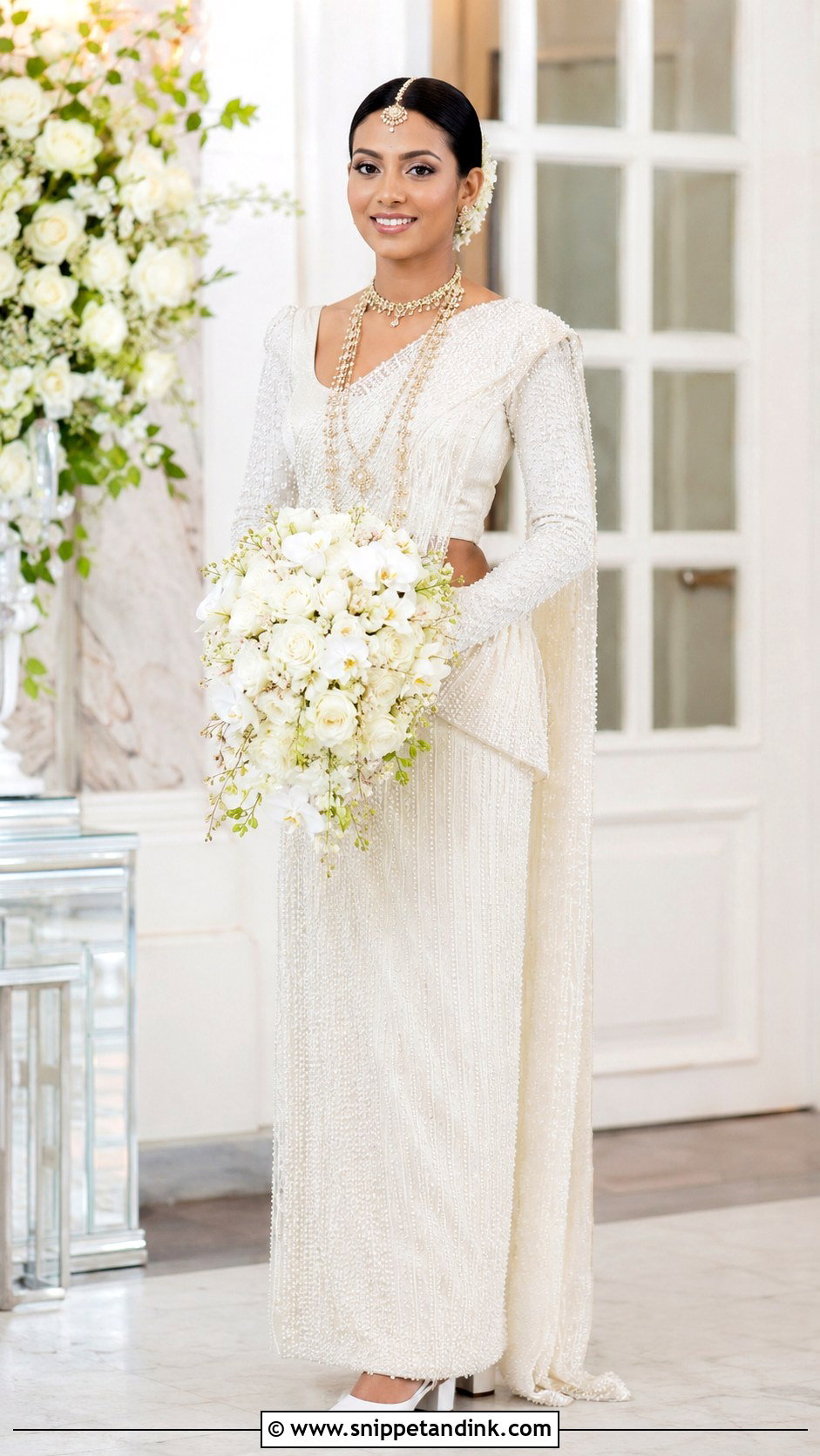 White Kandyan Bride With Pearl Embroidery - Snippet and Ink - 20 Kandian Bride Ideas
