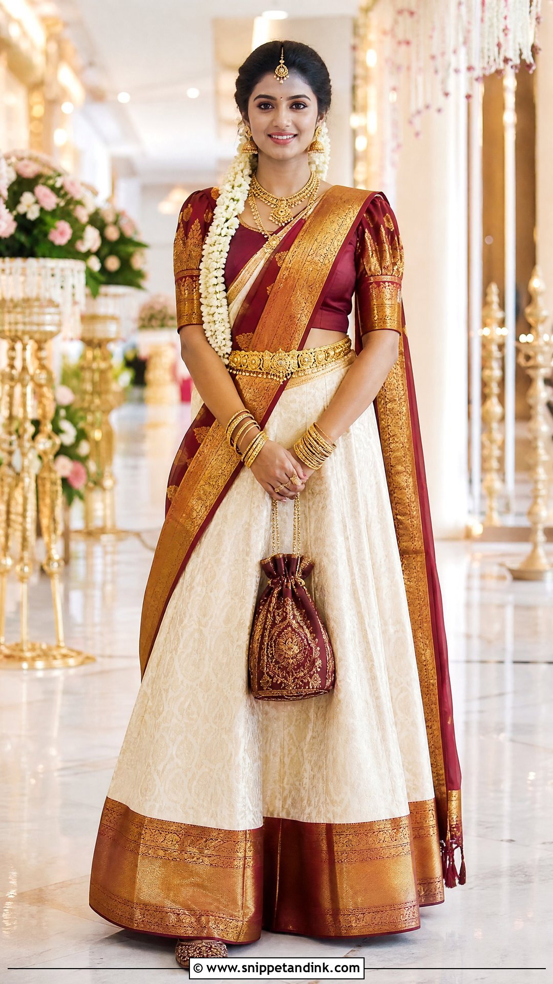 White Kanjivaram Silk Dhavani - Snippet and Ink - 20 White Dhavani Ideas