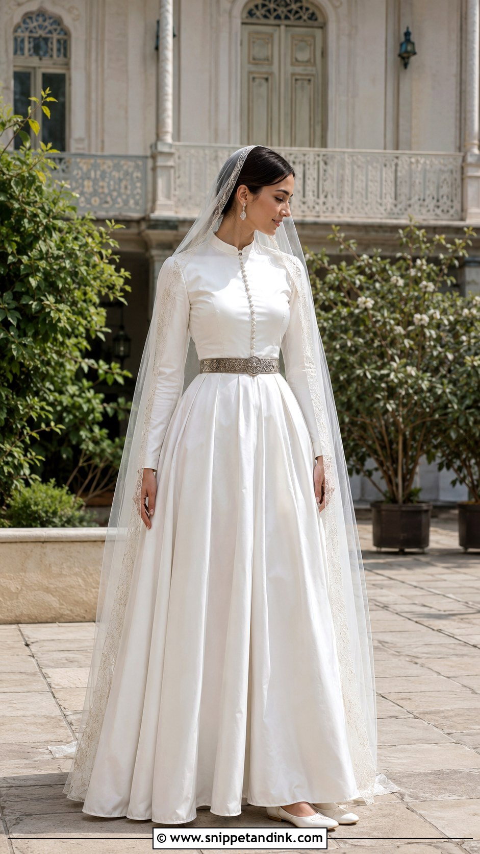 White Kartuli Kaba Wedding Dress - Snippet and Ink - 20 Georgian Traditional Wedding Dress Ideas
