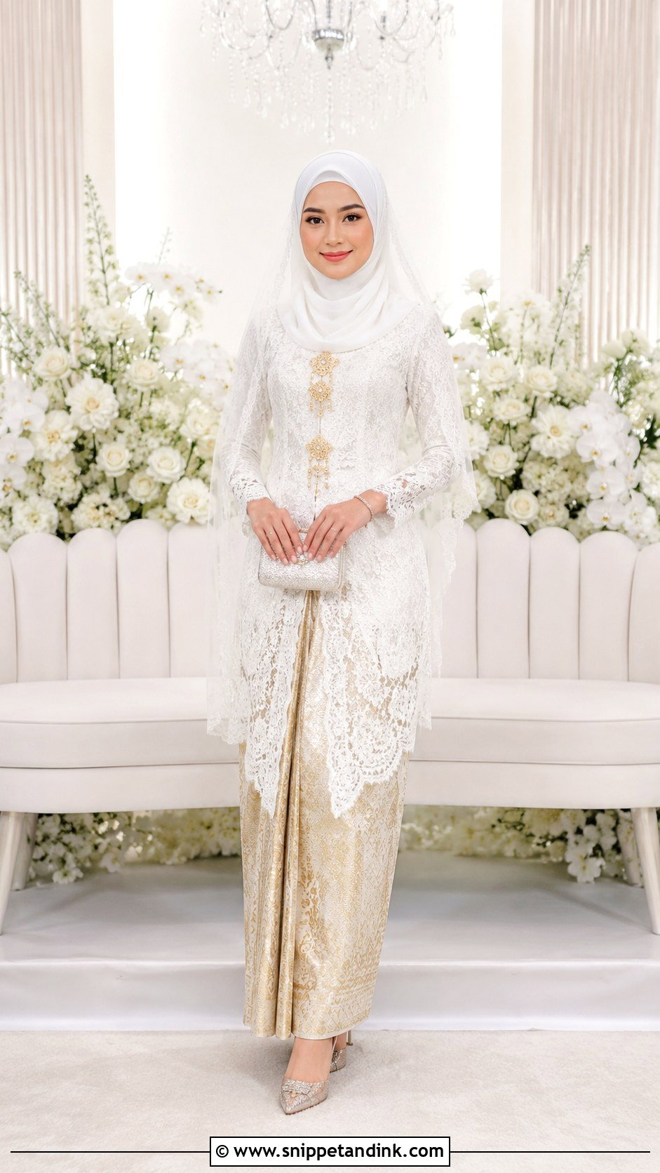 White Kebaya With Songket Skirt - Snippet and Ink - 30 Malay Wedding Dress Ideas