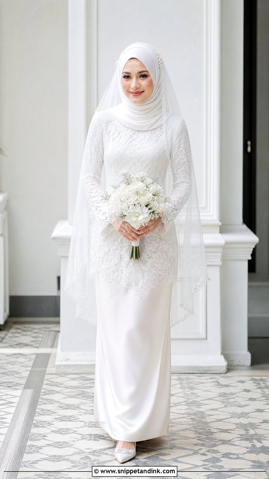 White Kebaya With Veil - Snippet and Ink - 25 Melayu Wedding Dress Ideas