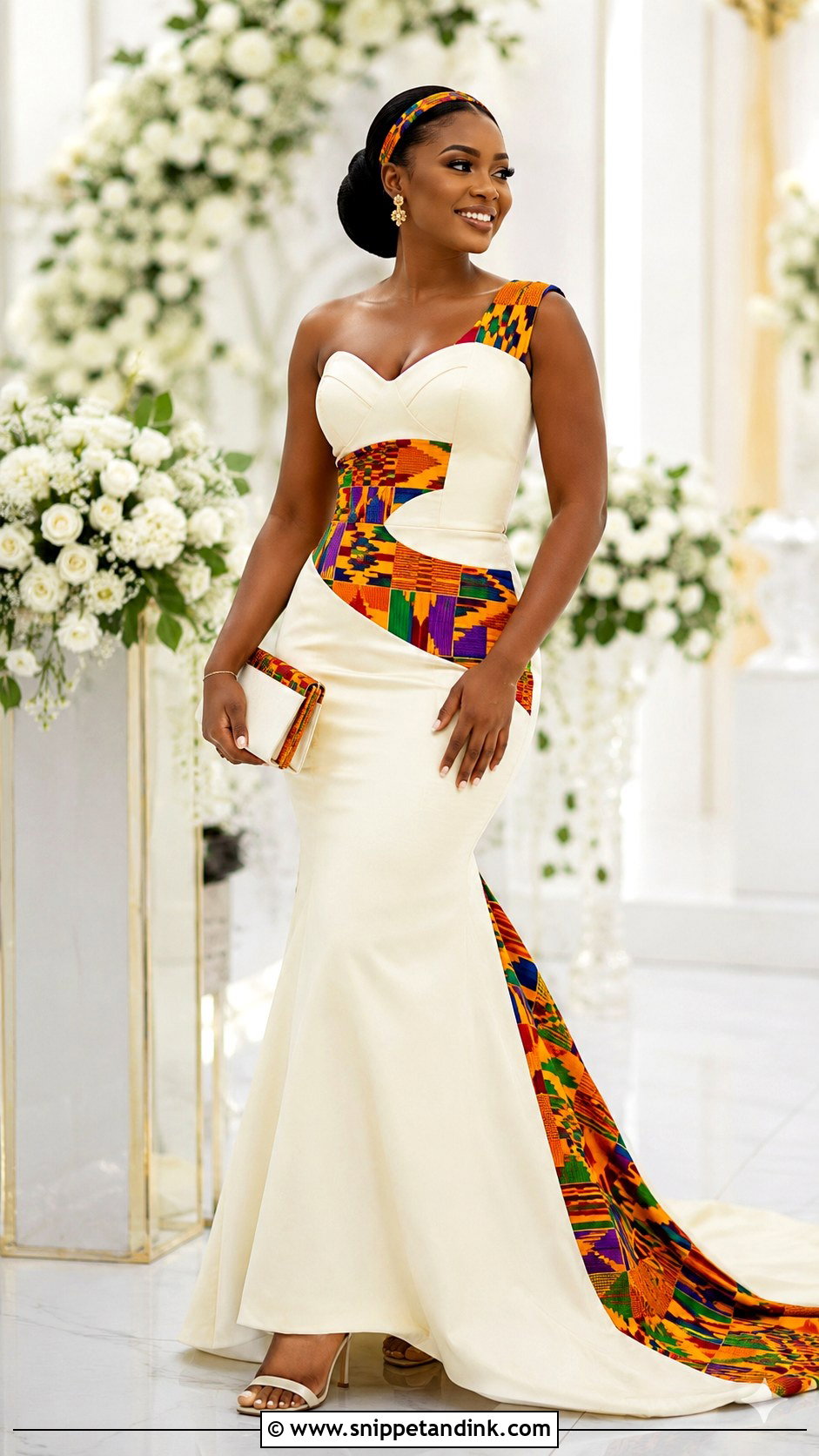 White Kente Dress With Color Panels - Snippet and Ink - 20 Kente Dress Ghana Traditional Weddings Ideas