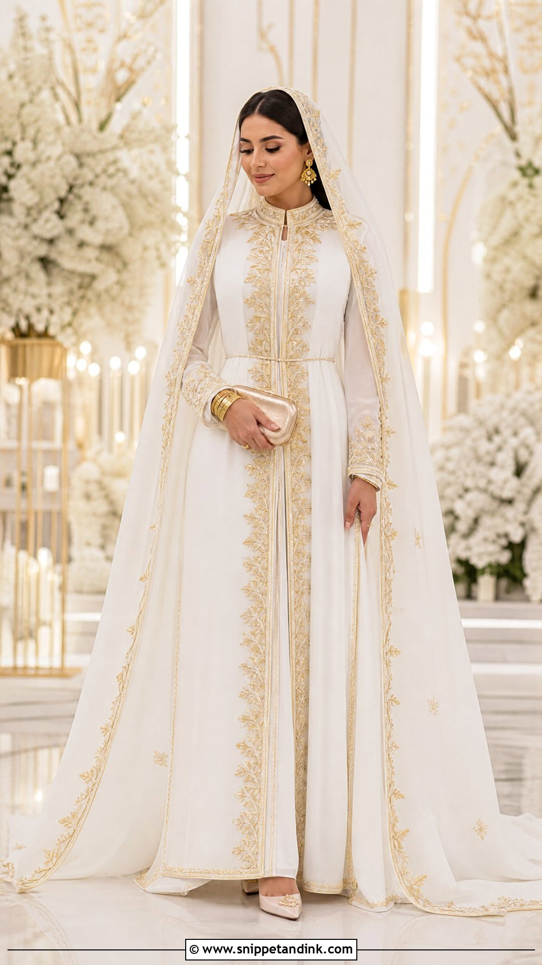 White Khaleeji Wedding Dress With Gold Embroidery - Snippet and Ink - 20 Khaleeji Wedding Dresses