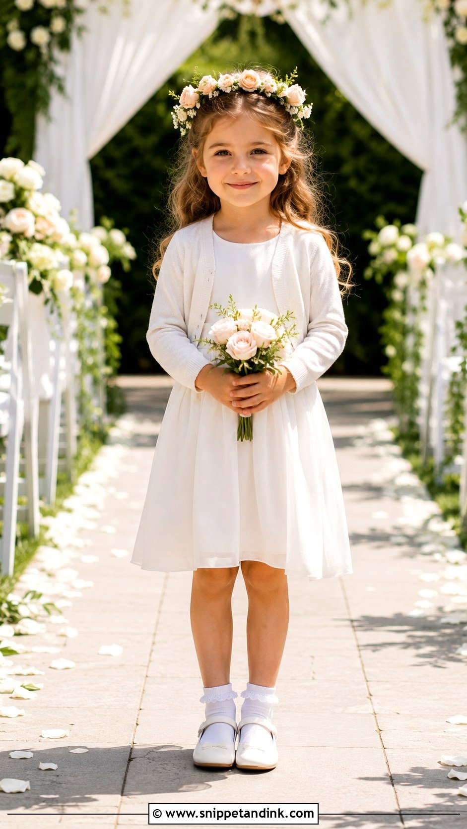 White Kids Dress With Floral Crown - Snippet and Ink - 25 Kids Dresses for Weddings