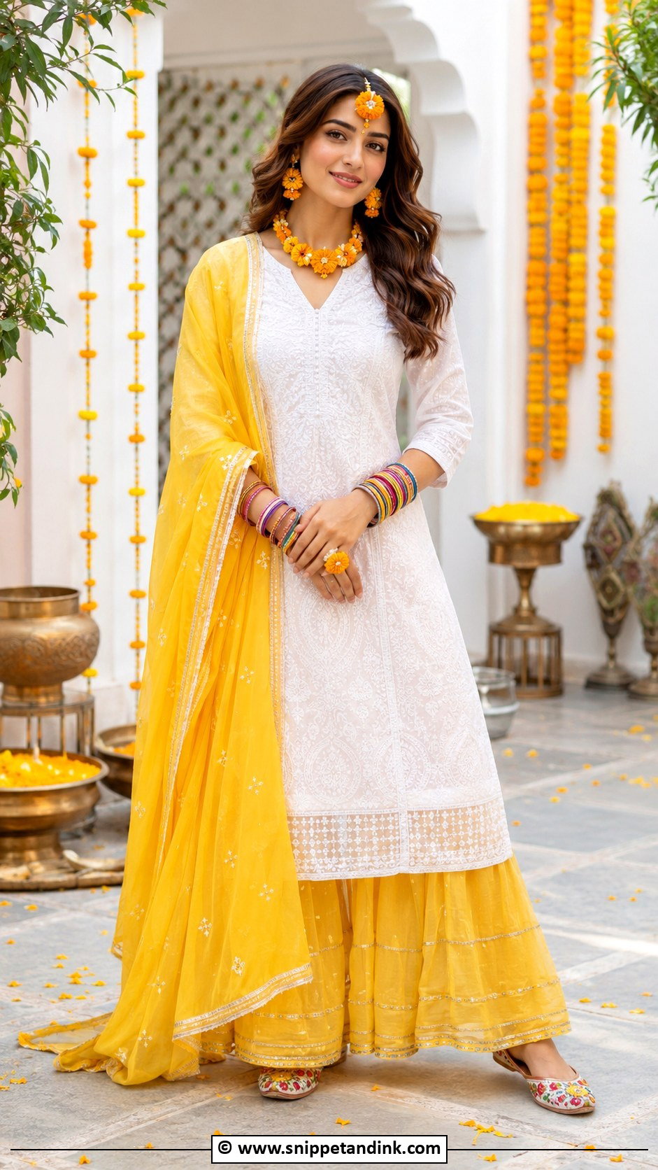 White Kurta Haldi Look - Snippet and Ink - 35 Unique Haldi Outfits