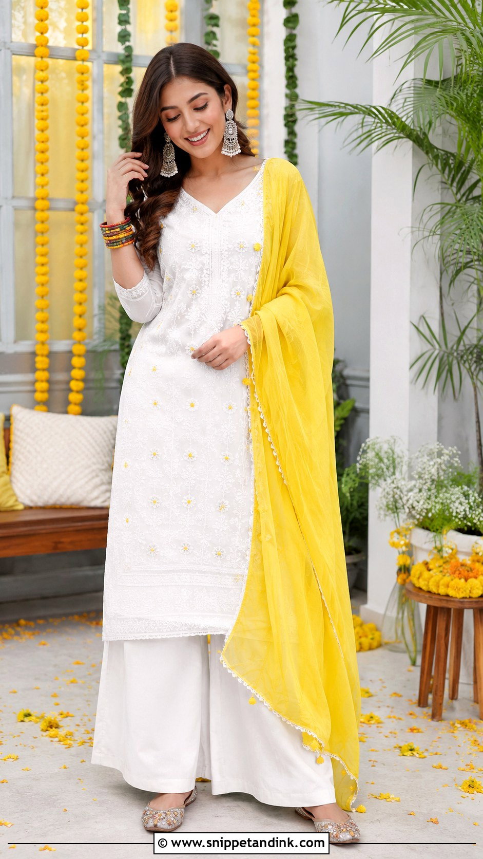 White Kurta Palazzo For Mehndi Function - Snippet and Ink - 25 Mehndi Function Dress Ideas