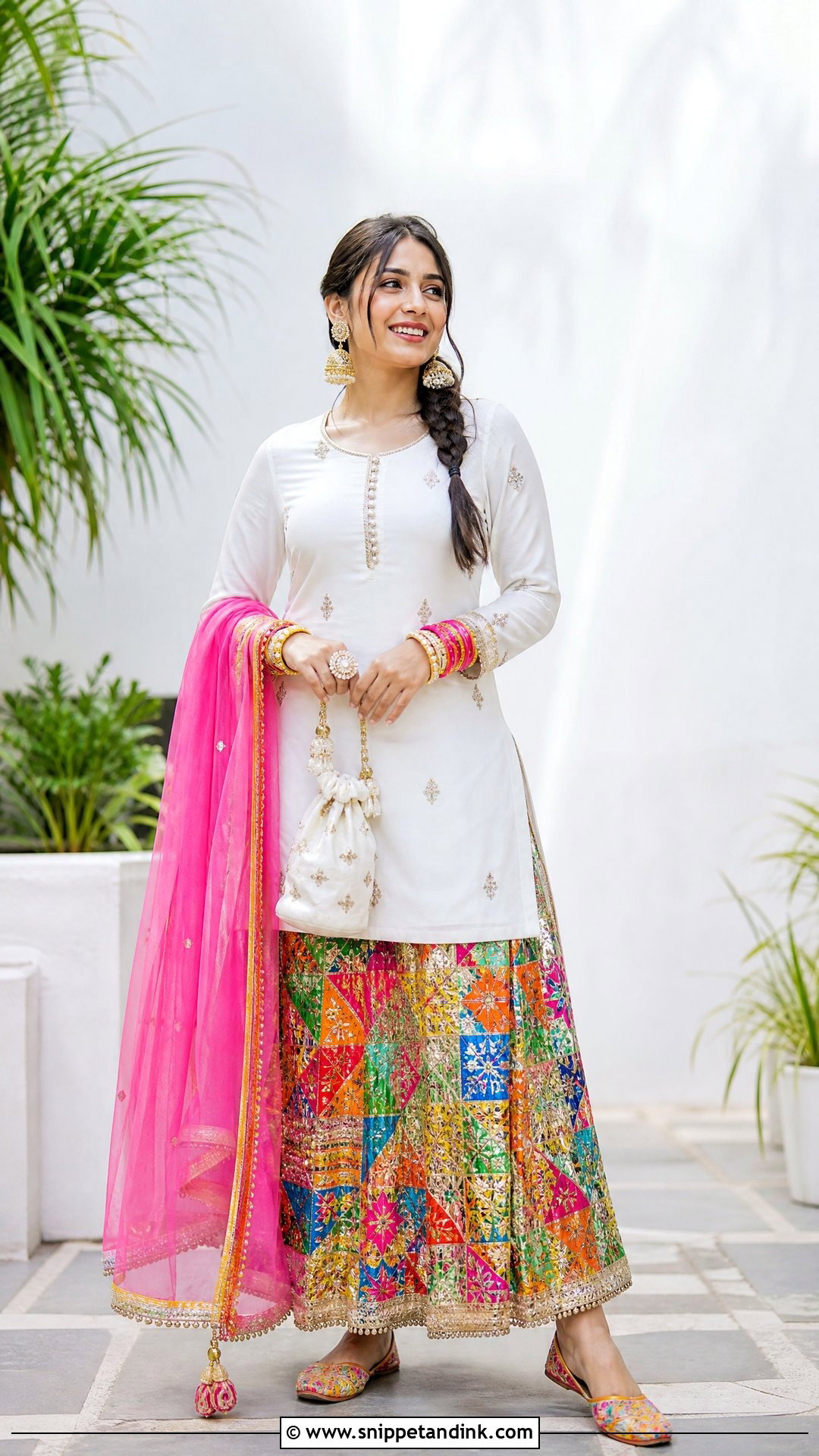 White Kurta With Phulkari Skirt - Snippet and Ink - 25 Jaago Outfit Ideas