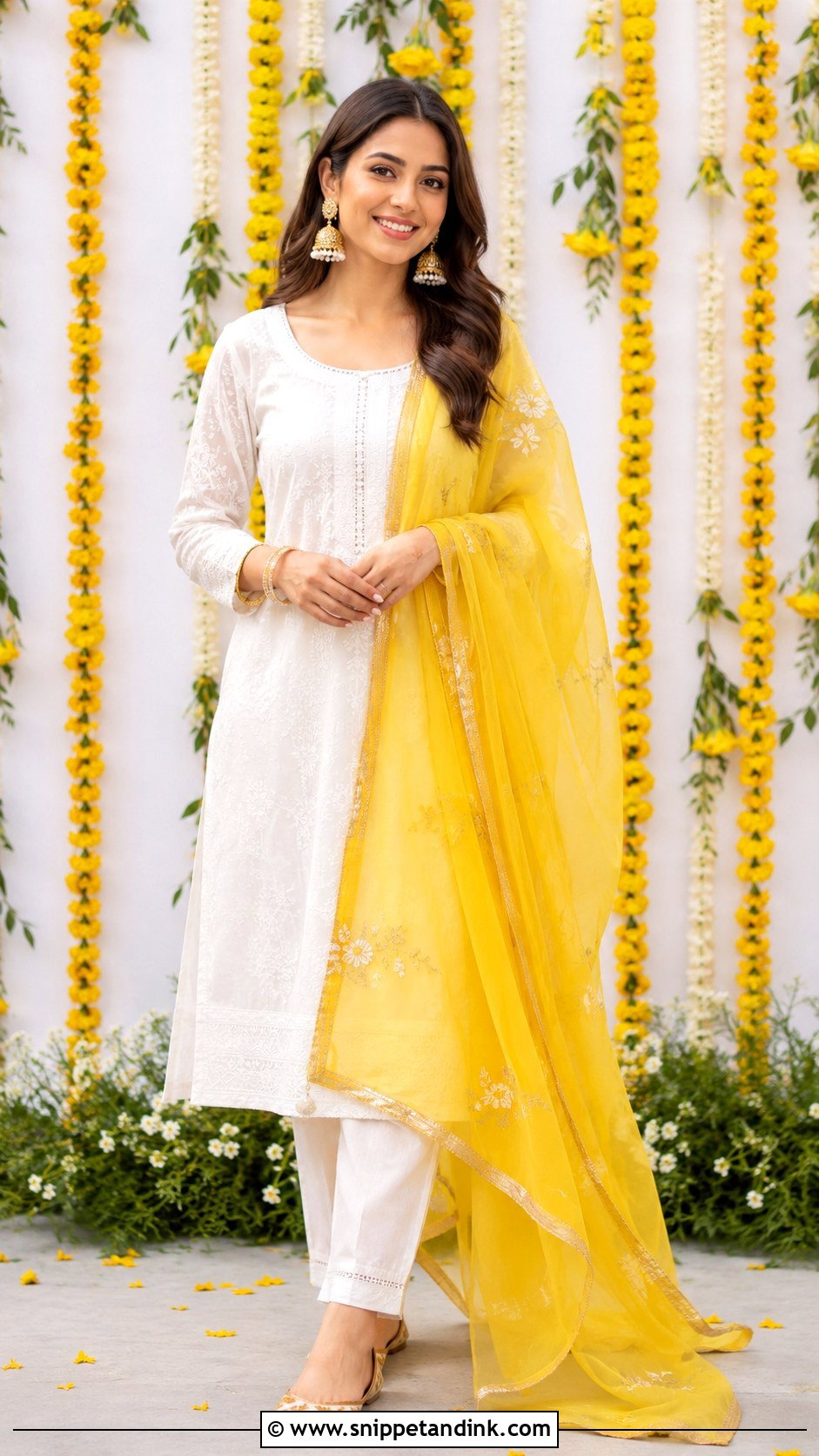 White Kurta With Yellow Dupatta Haldi Outfit - Snippet and Ink - 25 Outfit for Haldi Function Ideas