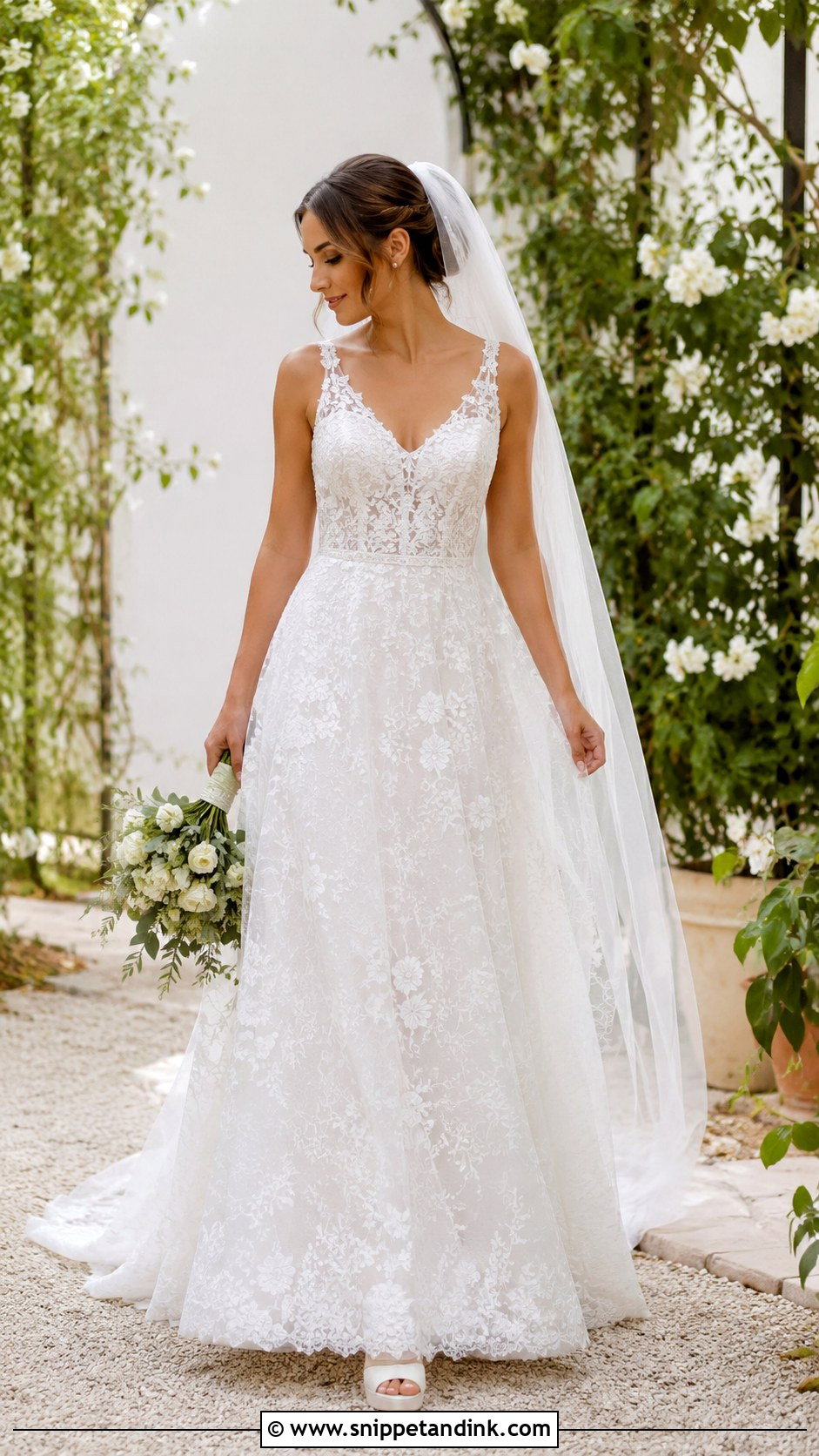 White Lace A Line Bridal Gown - Snippet and Ink - 25 White Bridal Gown Ideas