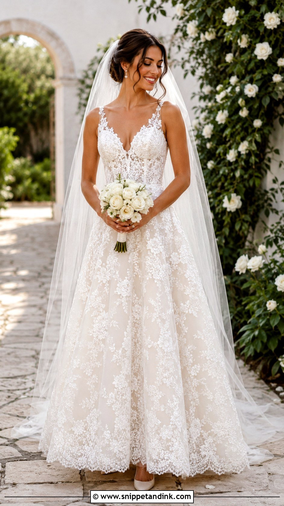 White Lace A Line Bride Dress - Snippet and Ink - 25 White Bride Dress Ideas