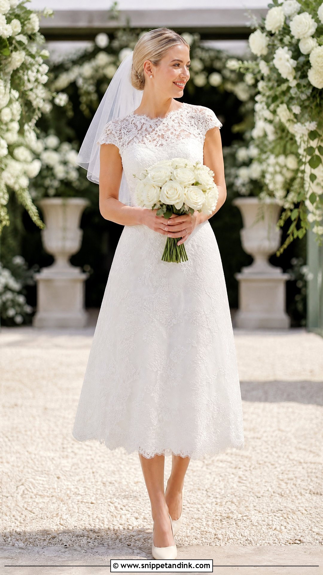 White Lace A Line Midi Wedding Dress - Snippet and Ink - 20 Midi White Wedding Dress Ideas