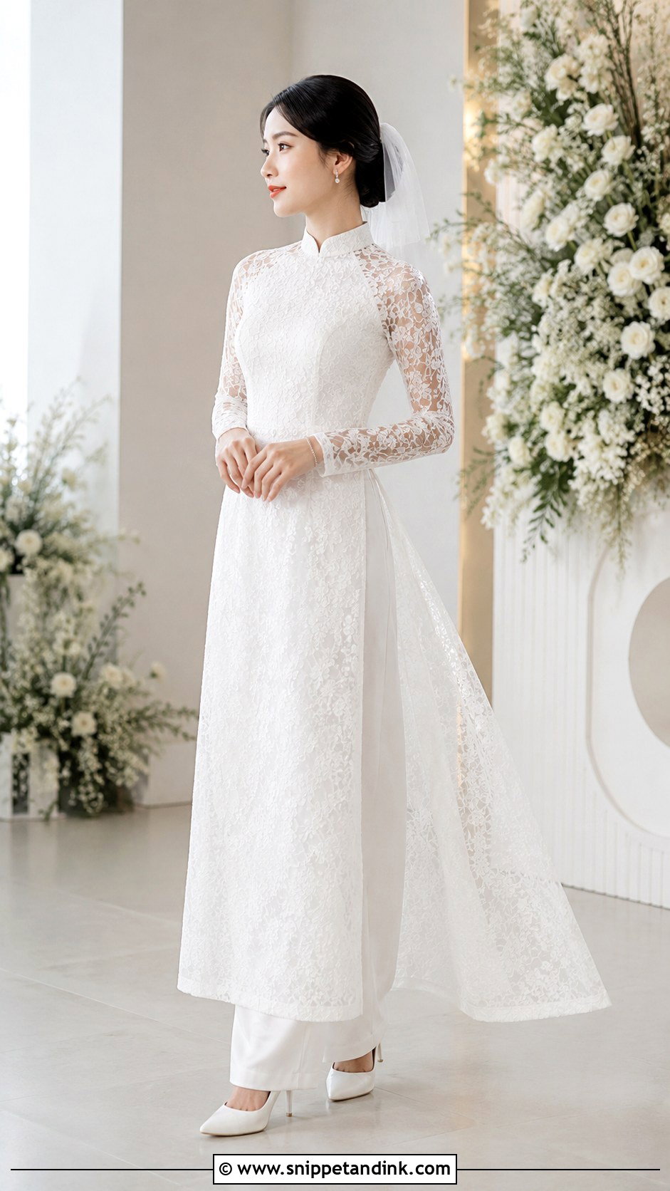 White Lace Ao Dai Wedding Dress - Snippet and Ink - 20 Ao Dai Wedding Dress Ideas