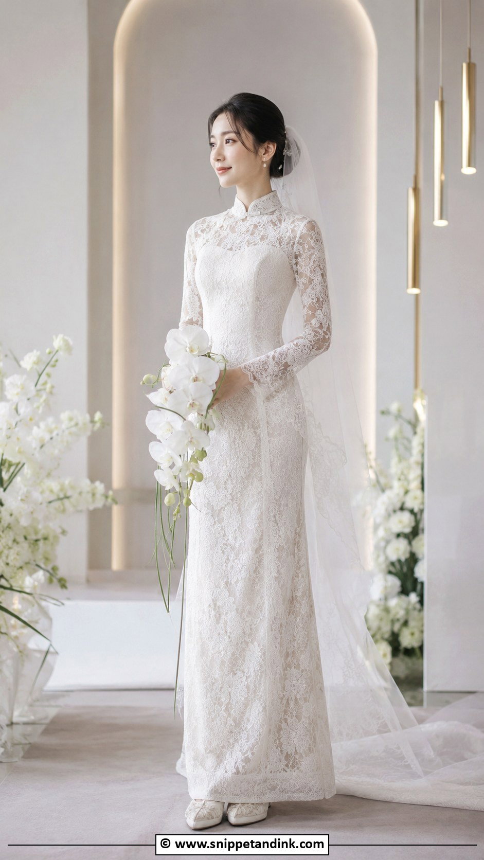 White Lace Asian Bridal Dress - Snippet and Ink - 30 Asian Bridal Dresses